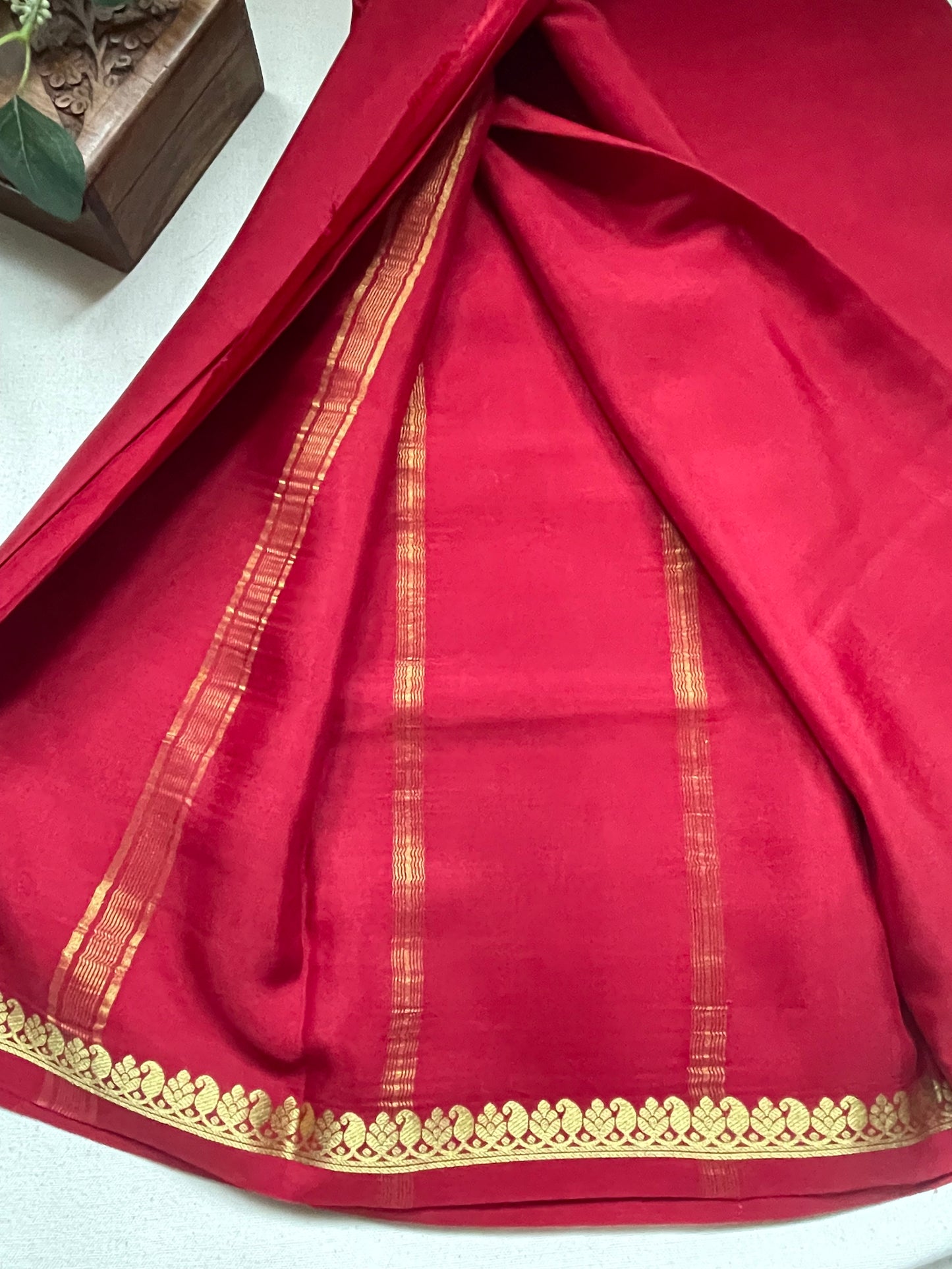 Maroon Small Mango Border Pure Mysore Crepe Silk Saree