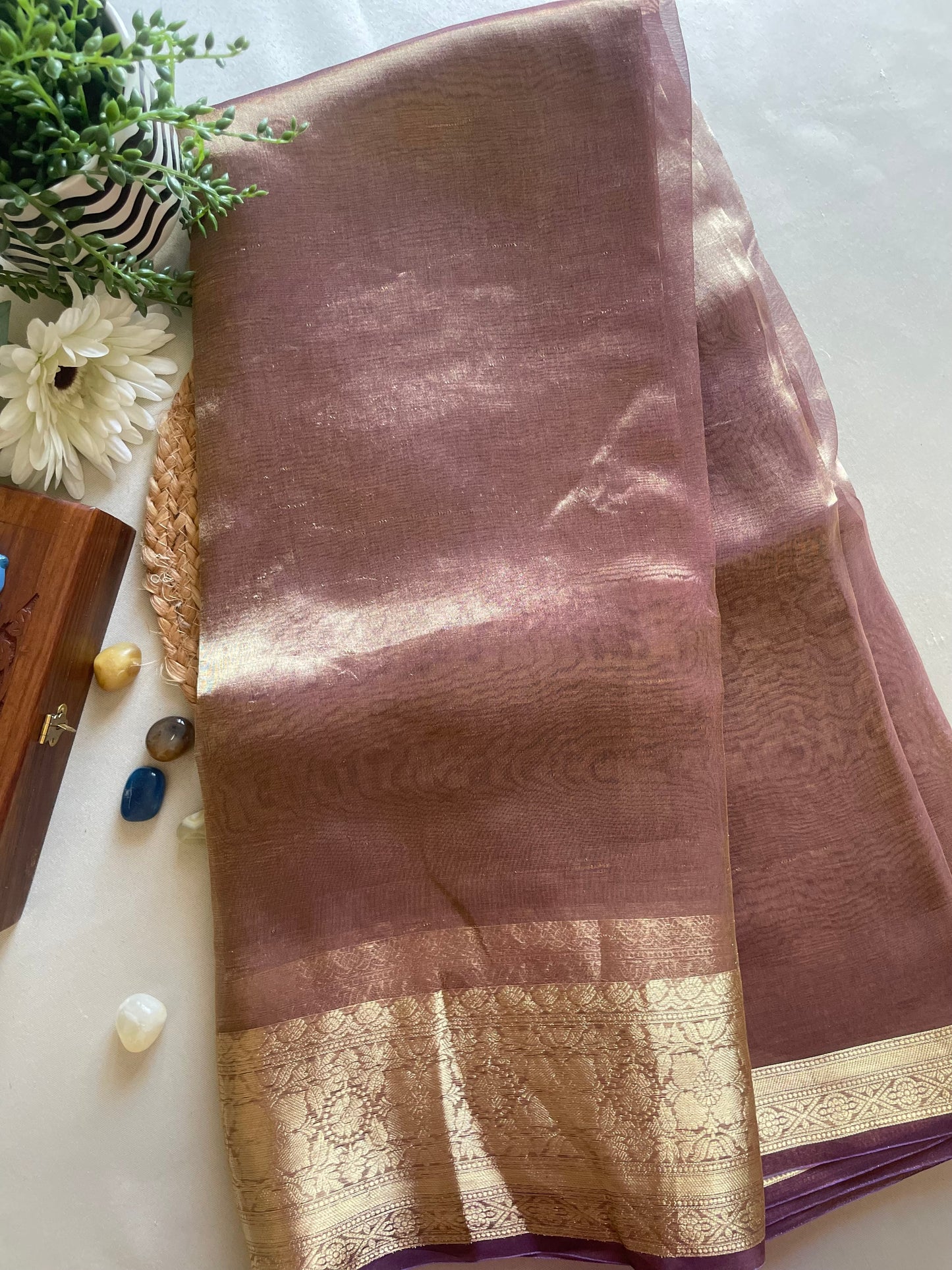 Dark Grey Pure Tissue Silk Saree