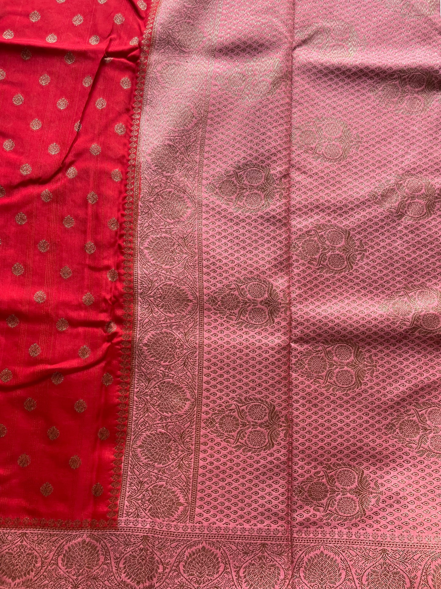 Red n Pink Banarasi Tussar Saree
