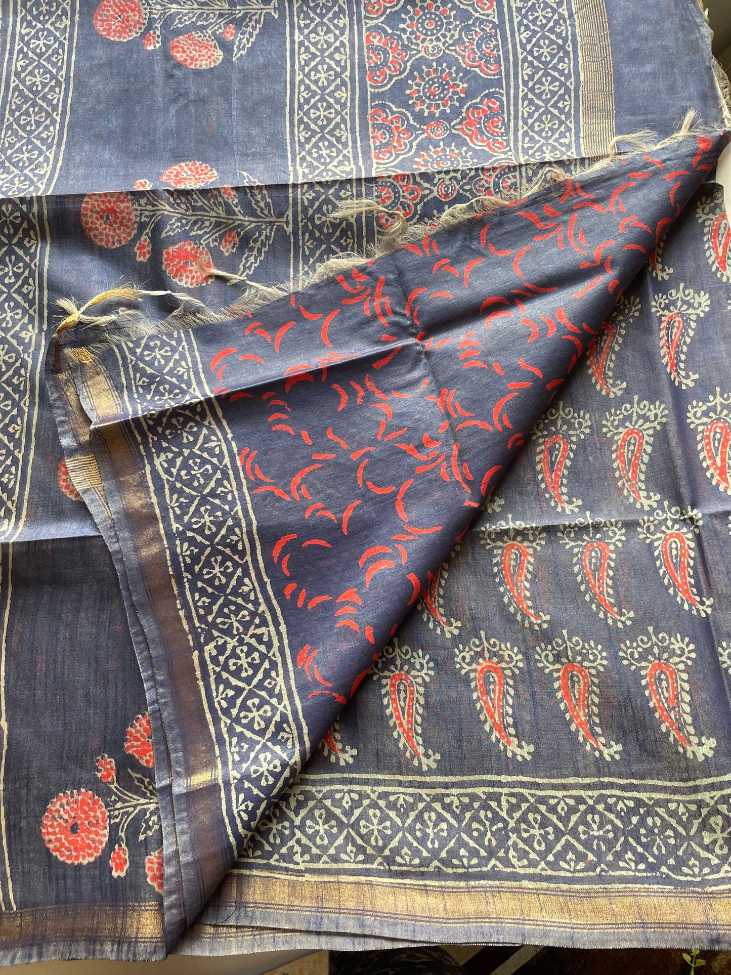 Ajrakh HandBlock 04 Chanderi Silk Cotton Saree