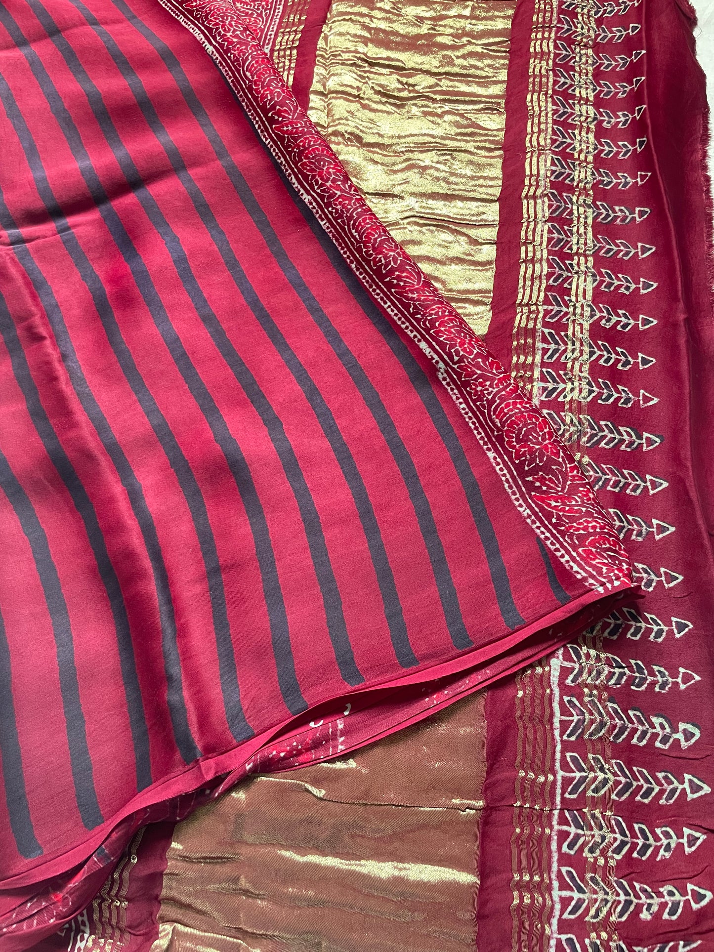 Dark Maroon Stripe Zari Pallu Modal Silk Saree