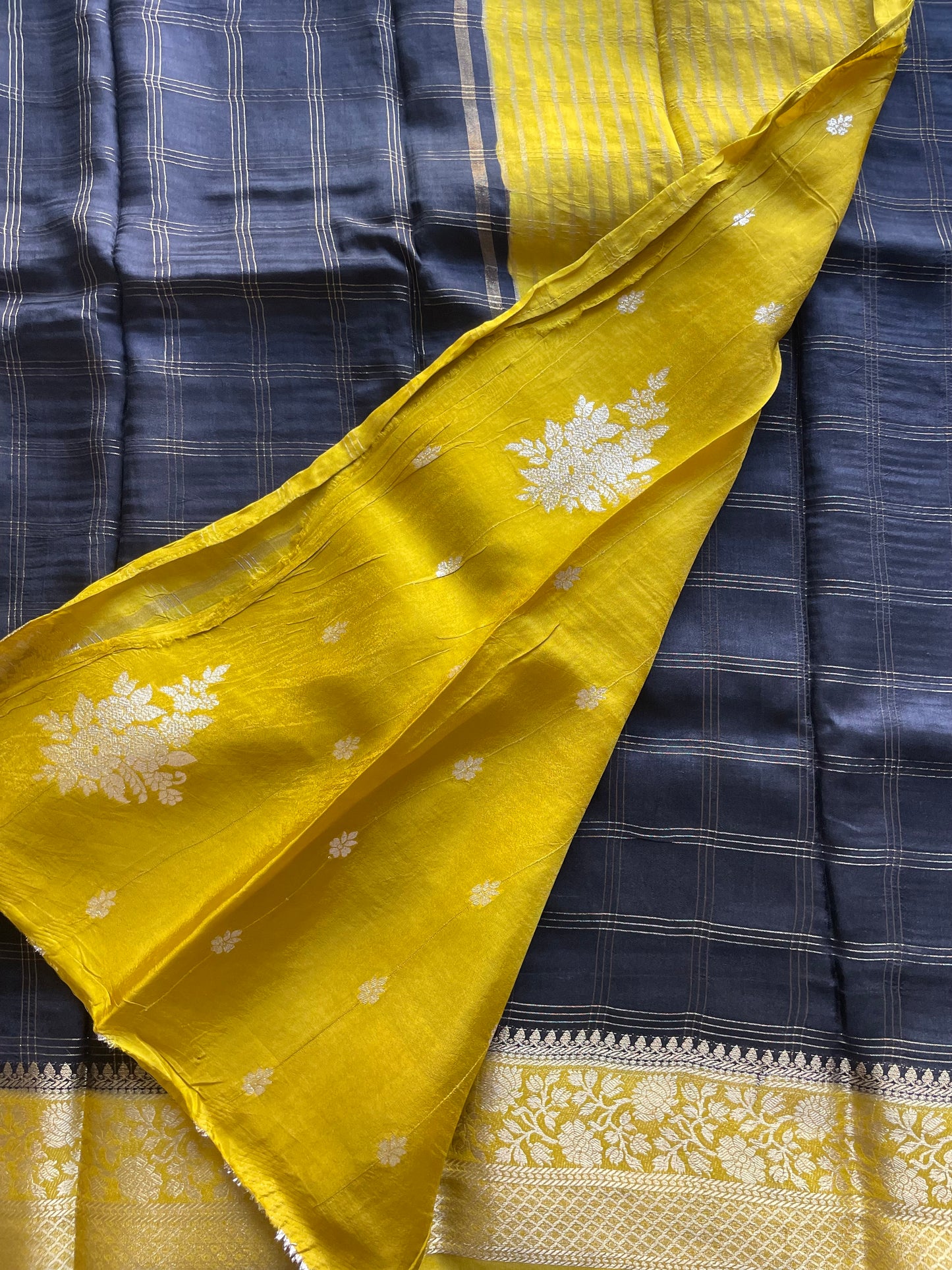 Black n Yellow Soft Crepe Saree