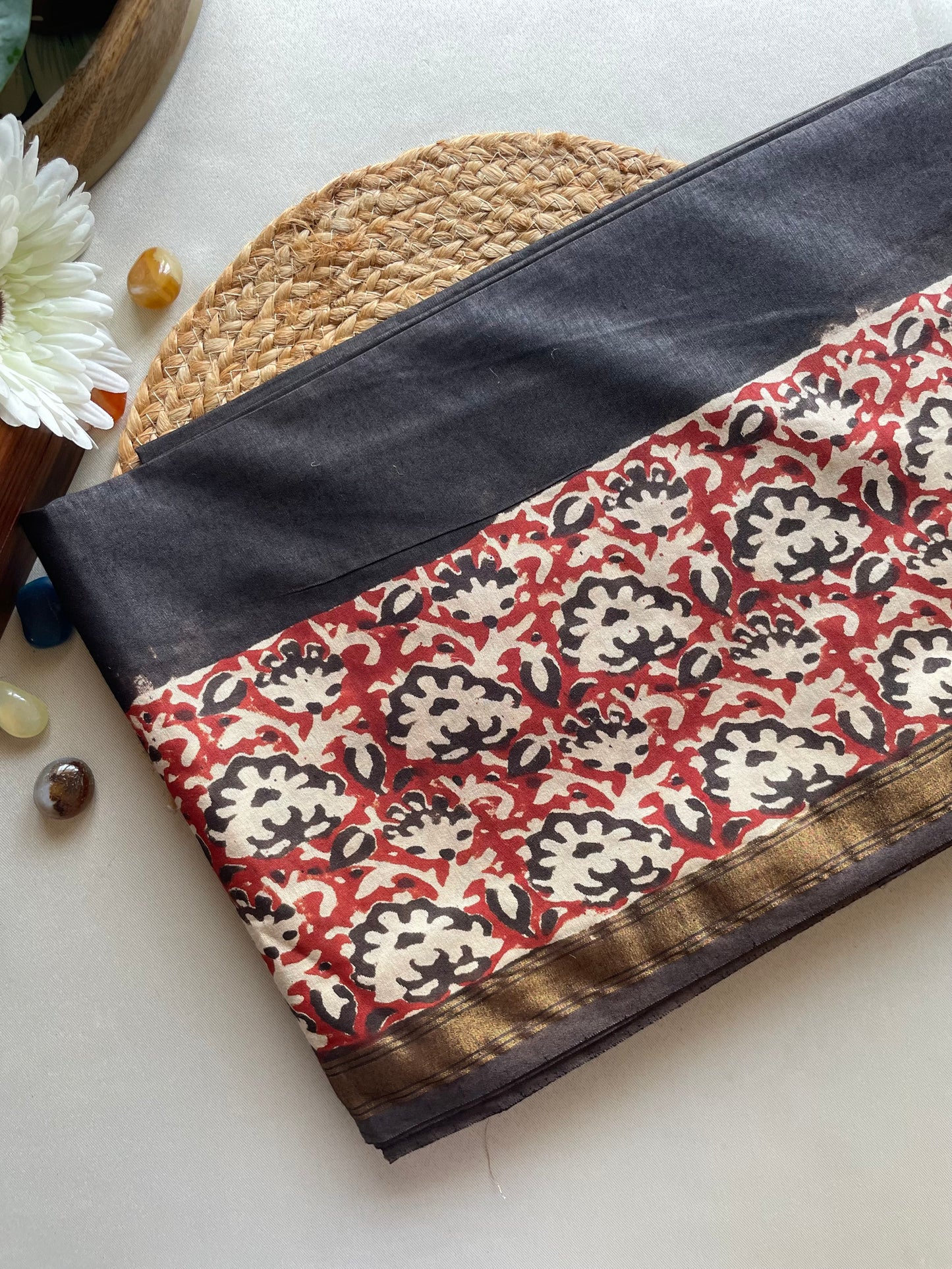 Ajrakh HandBlock 05 Chanderi Silk Cotton Saree