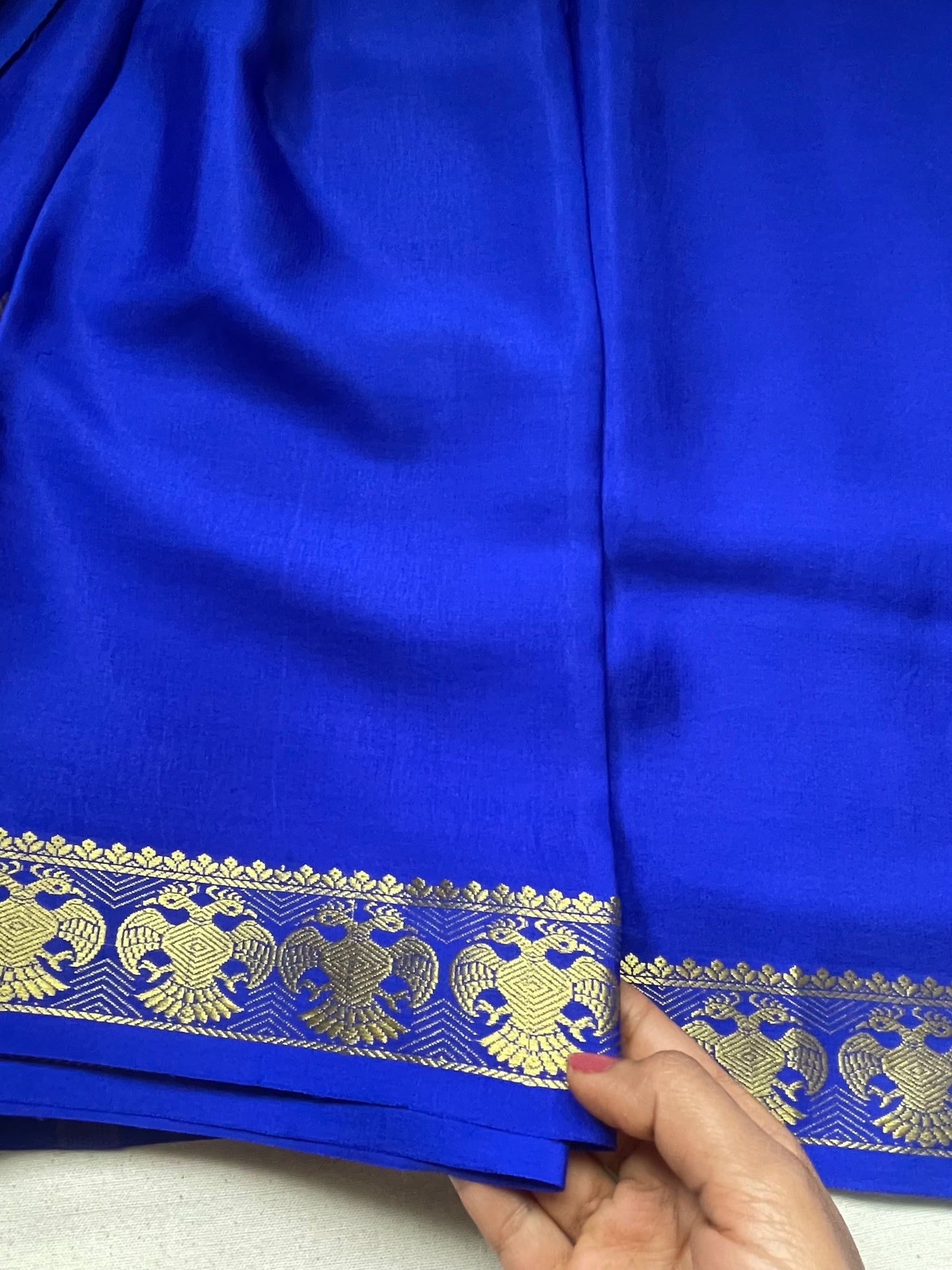 Royal Blue GandaBerunda Pure Mysore Crepe Silk Saree