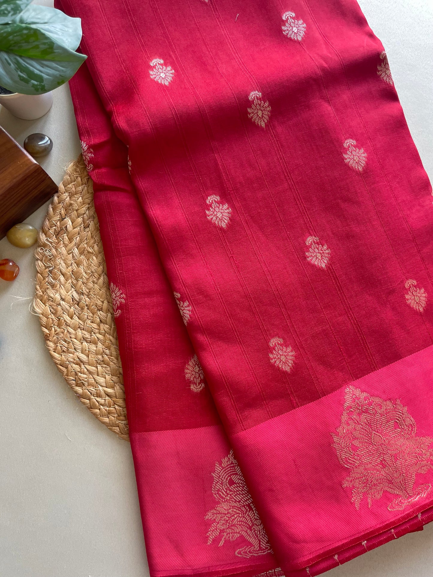 Red Banarasi Semi Raw Mango Saree