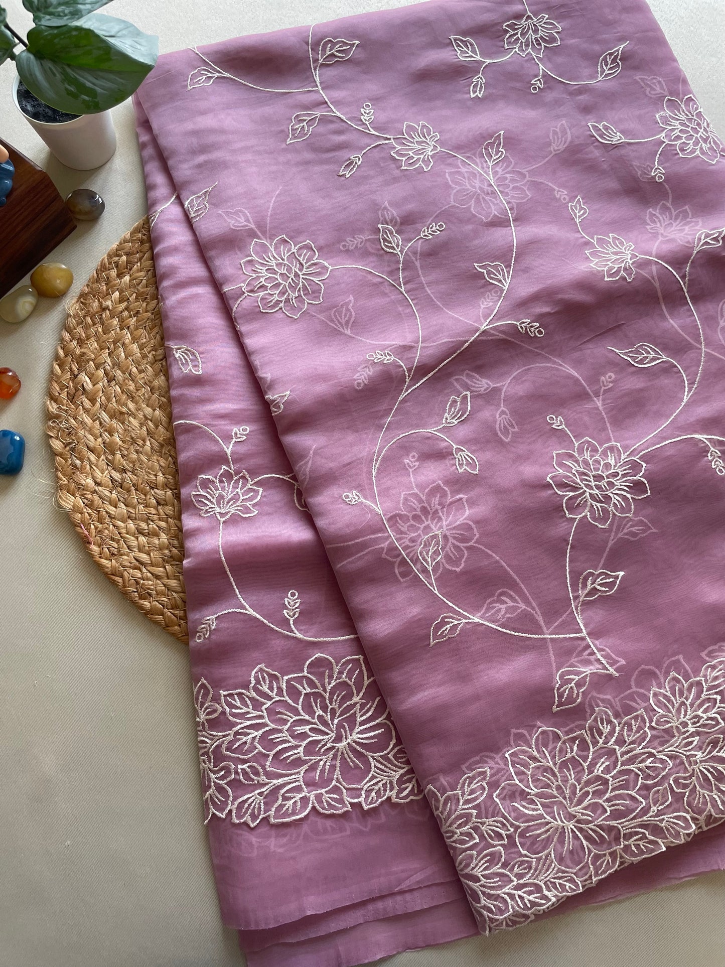 Lavender Jaal Embroidered Soft Organza Saree