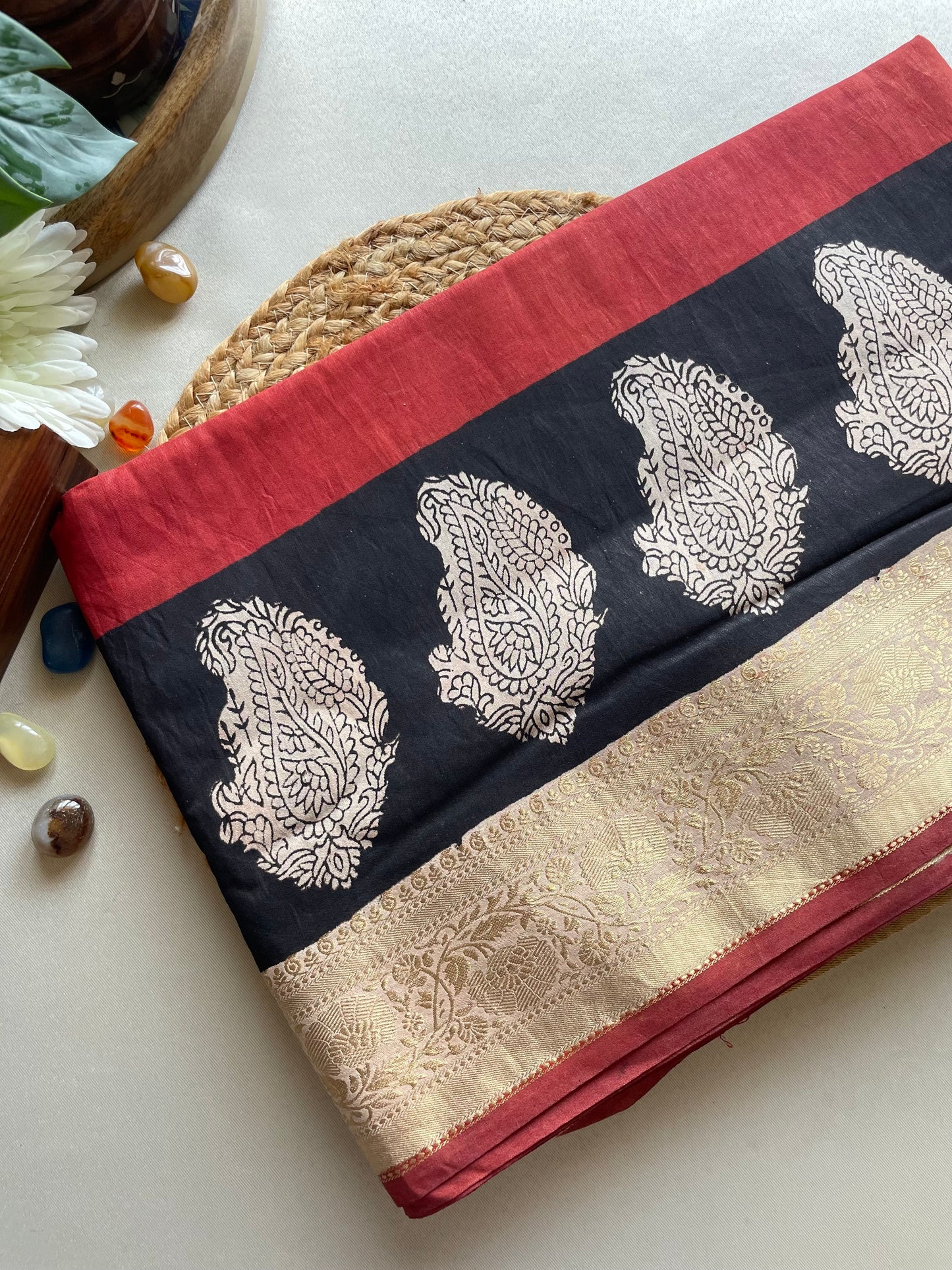 Ajrakh HandBlock 03 Maheshwari Silk Cotton Saree