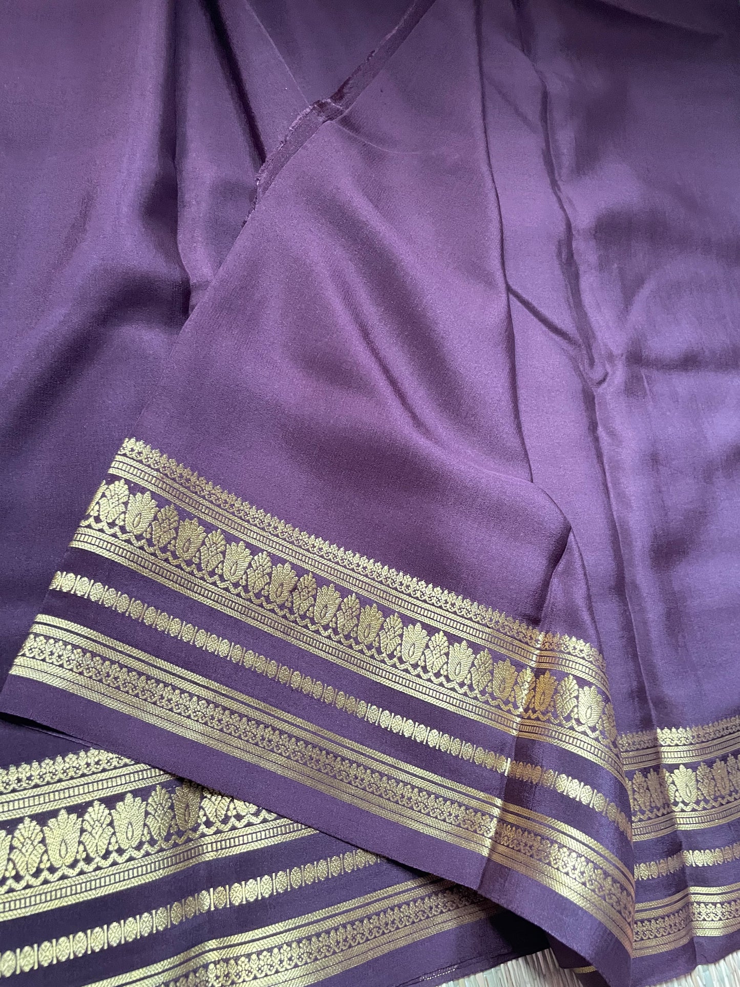 Cofee Brown Floral Border Pure Mysore Crepe Silk Saree
