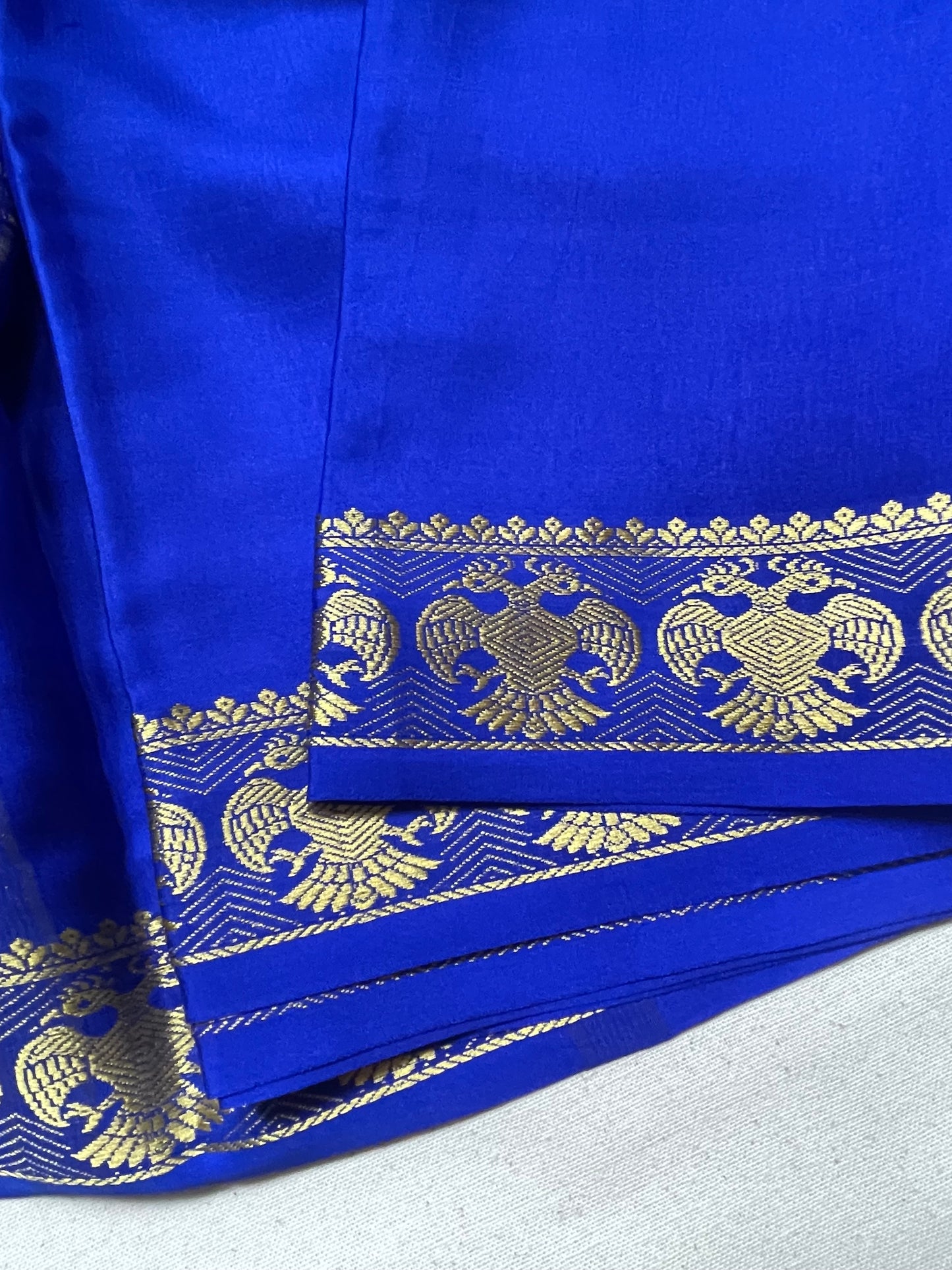 Royal Blue GandaBerunda Pure Mysore Crepe Silk Saree