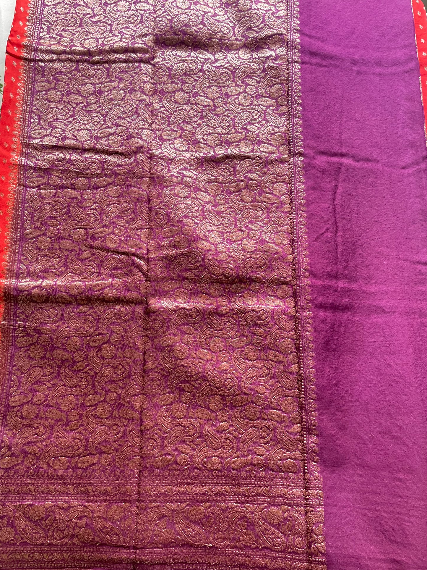 Orange n Brown 02 Banarasi Pure Crepe Georgette Saree