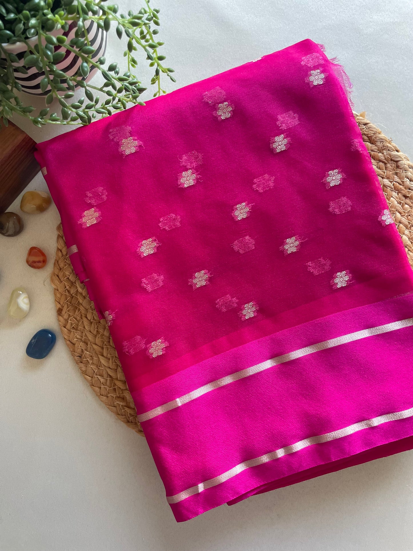 Pink Satin Border Semi Organza Saree