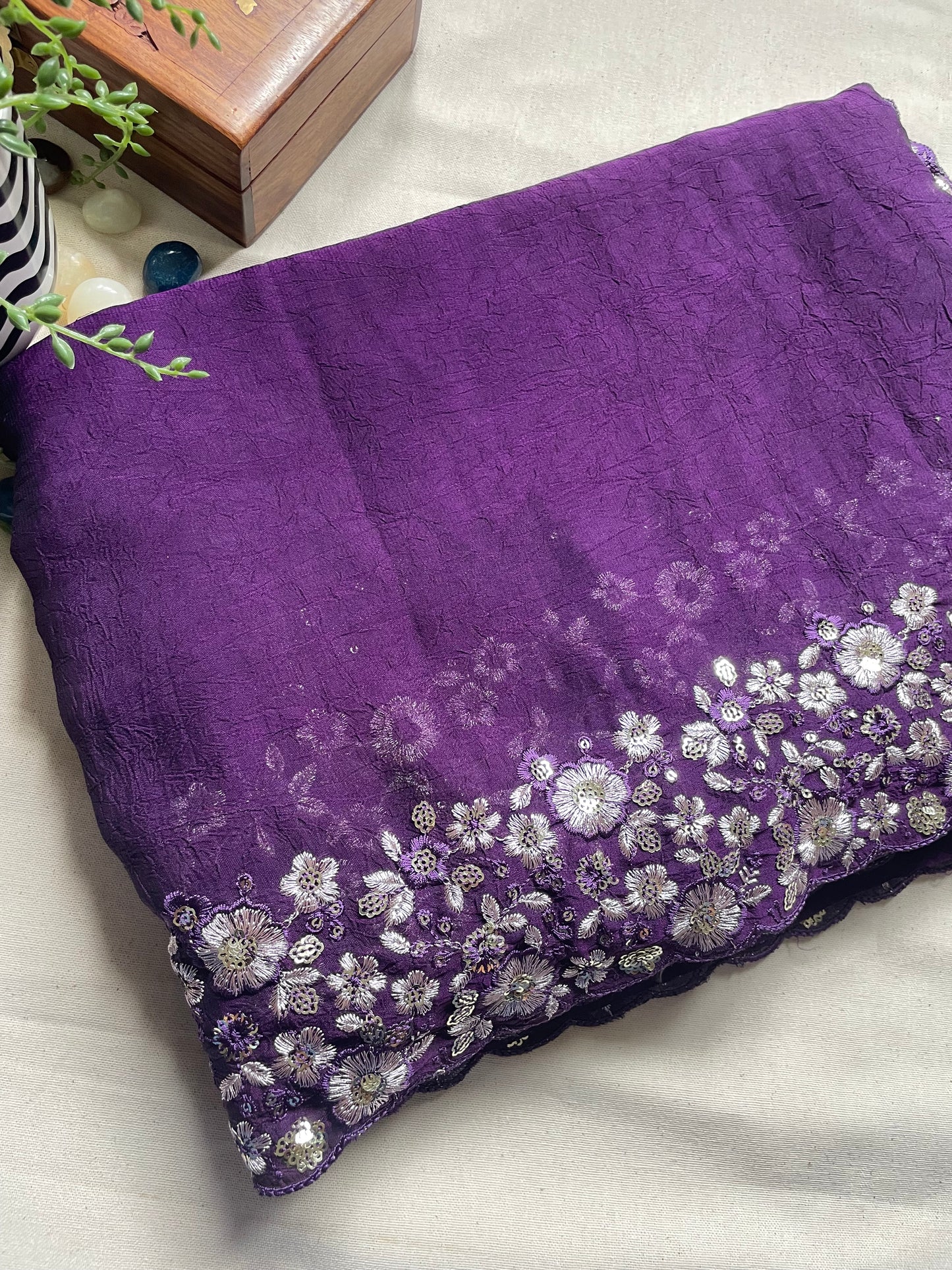 Purple Crushed Georgette Saree