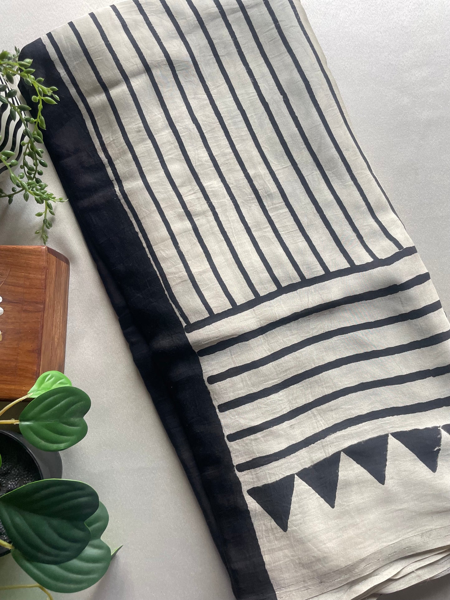 White Stripe Pure Modal Silk Saree