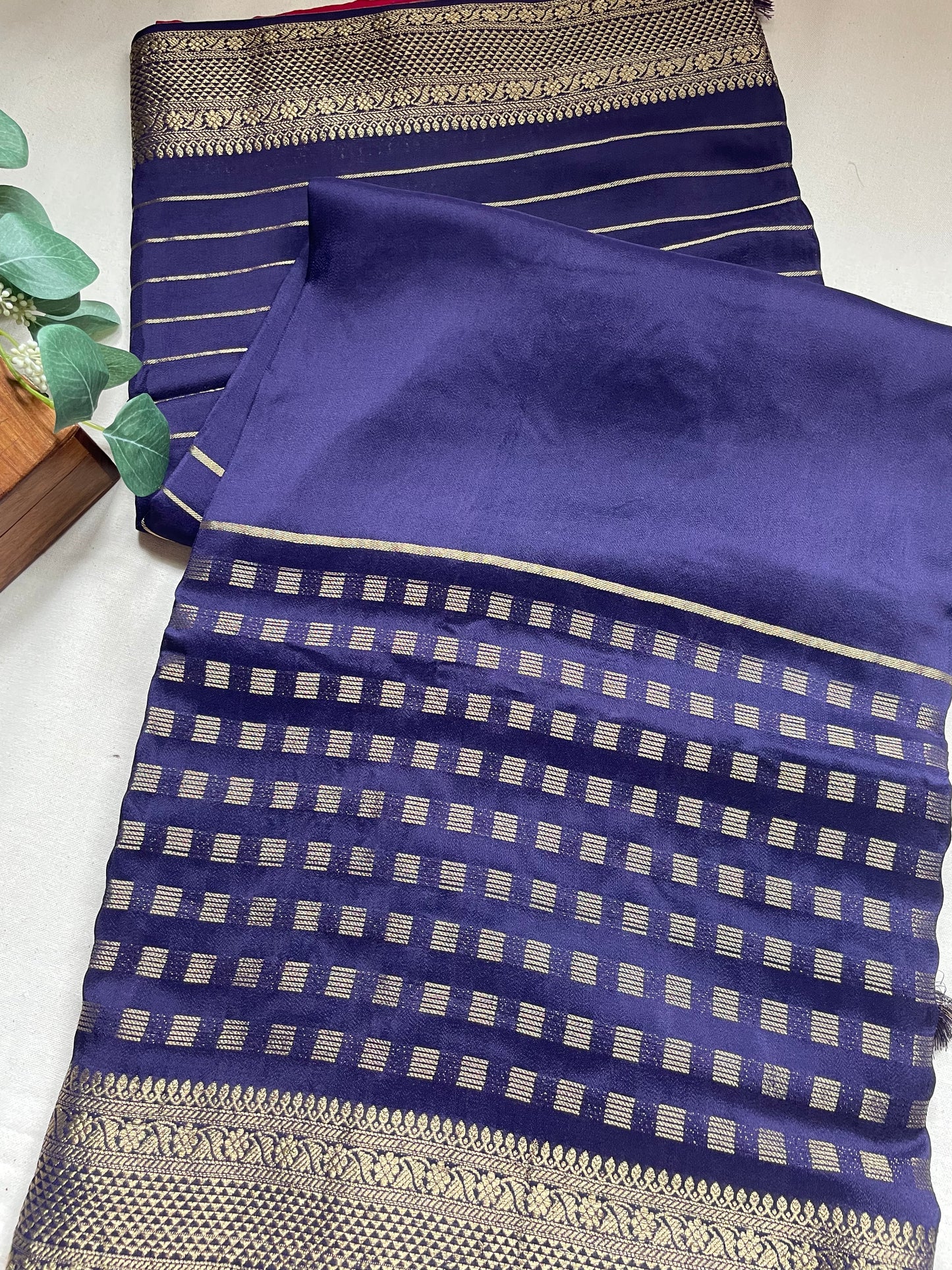 Navy Blue Lines Viscose Crepe Saree
