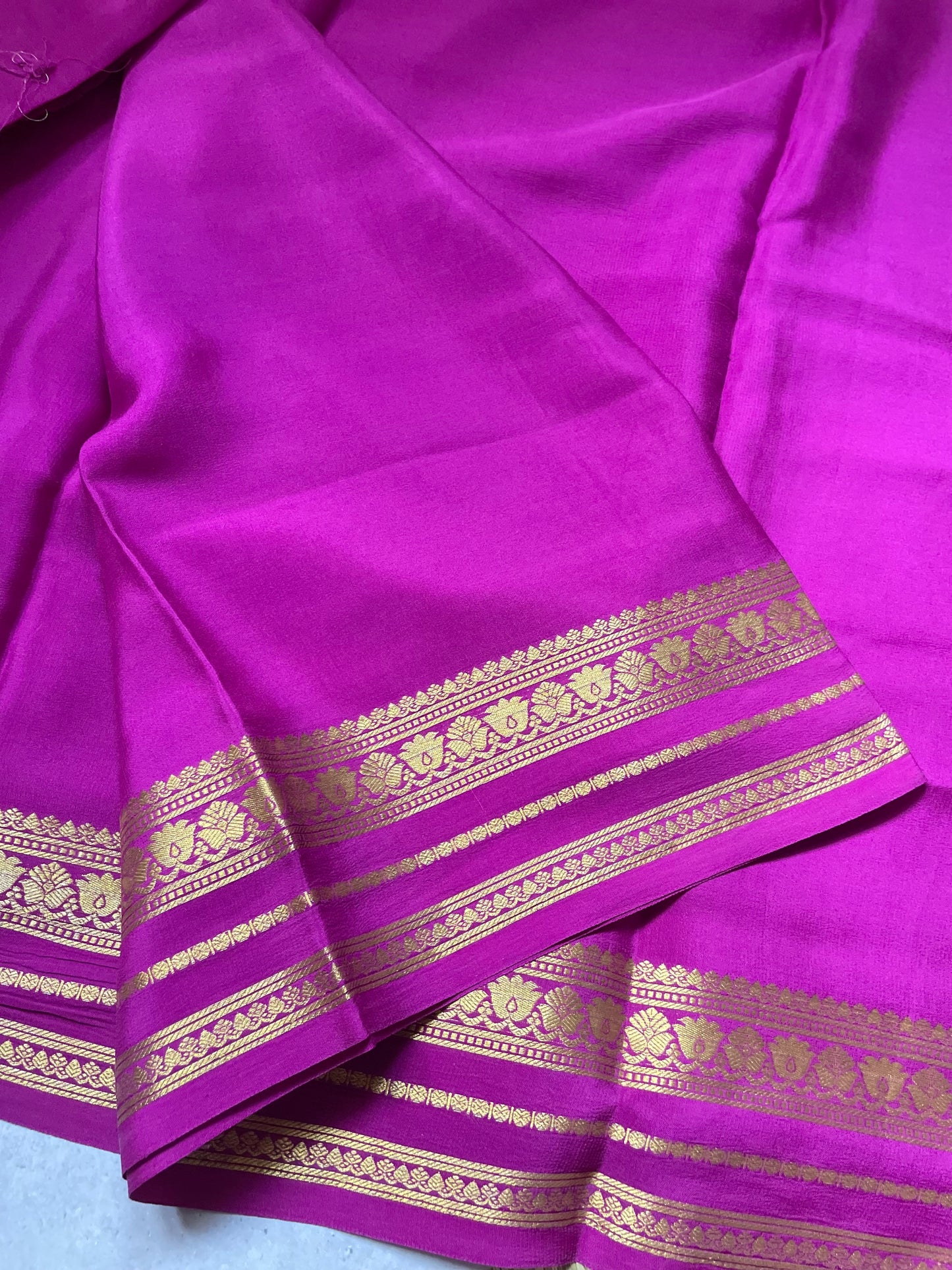 Wine Floral Border Pure Mysore Crepe Silk Saree