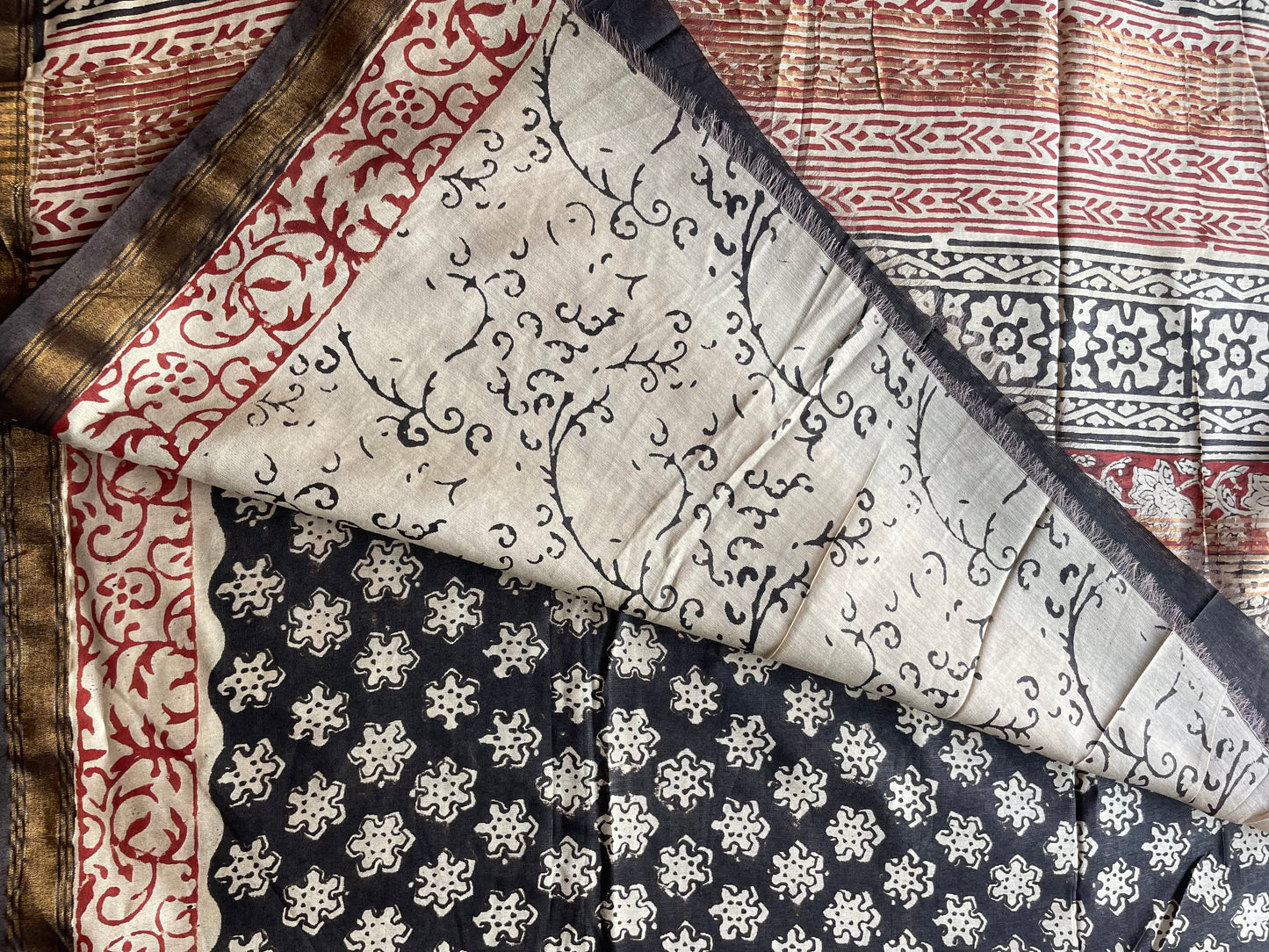 Ajrakh HandBlock 01 Chanderi Silk Cotton Saree