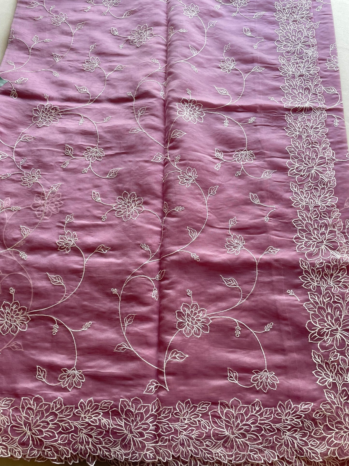 Lavender Jaal Embroidered Soft Organza Saree
