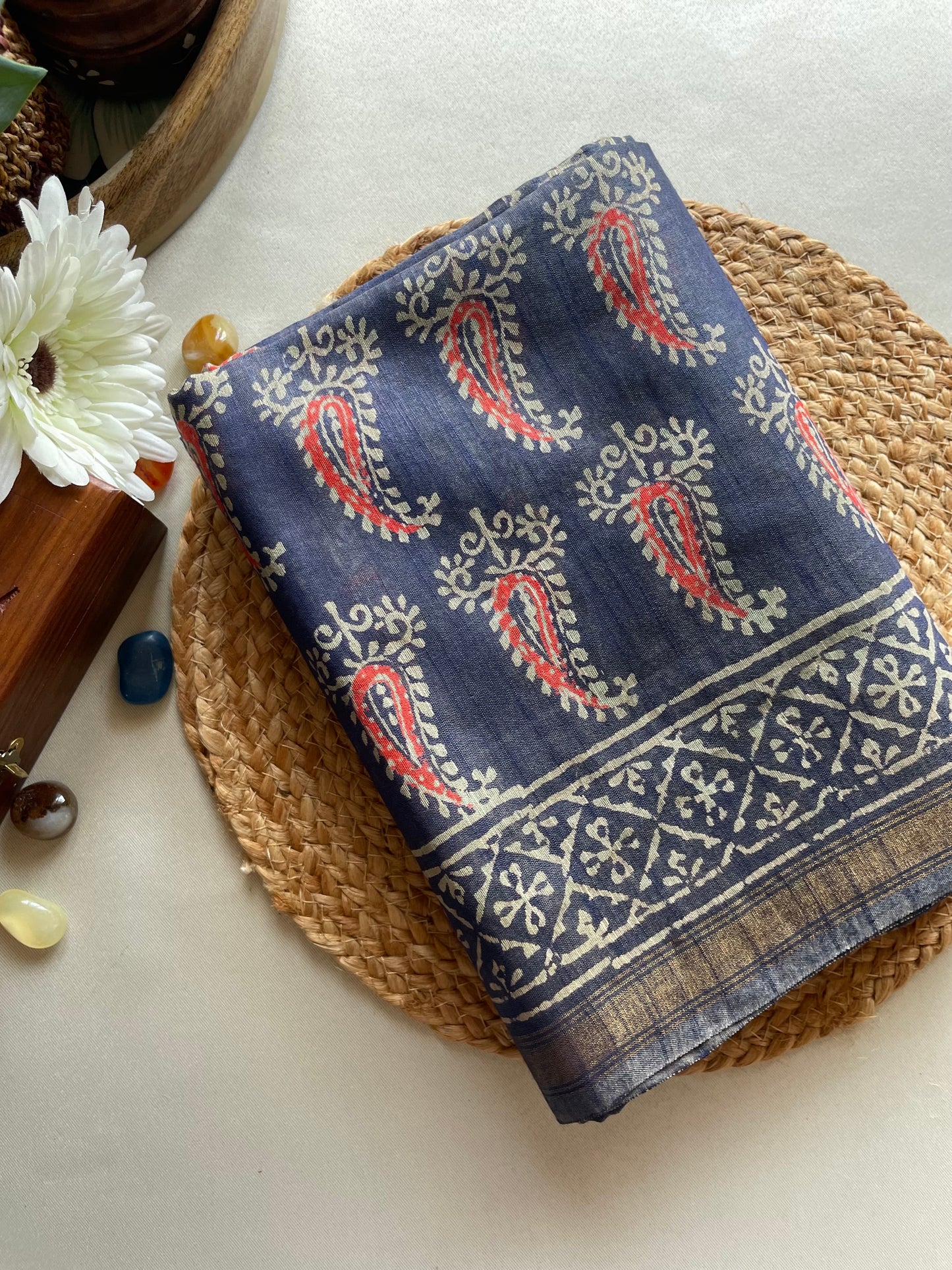Ajrakh HandBlock 04 Chanderi Silk Cotton Saree