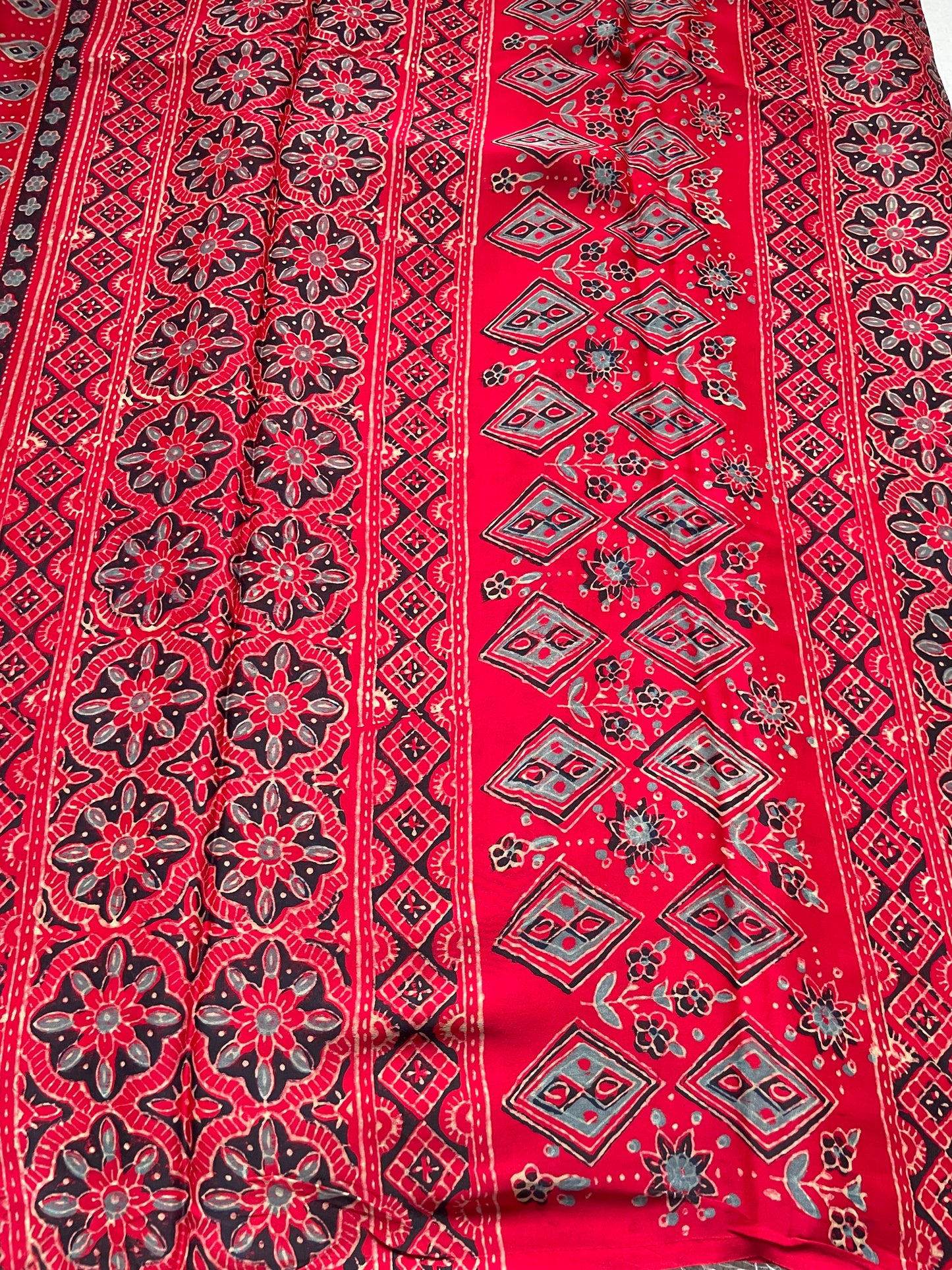 Red Ajrakh Lotus Modal Silk Saree