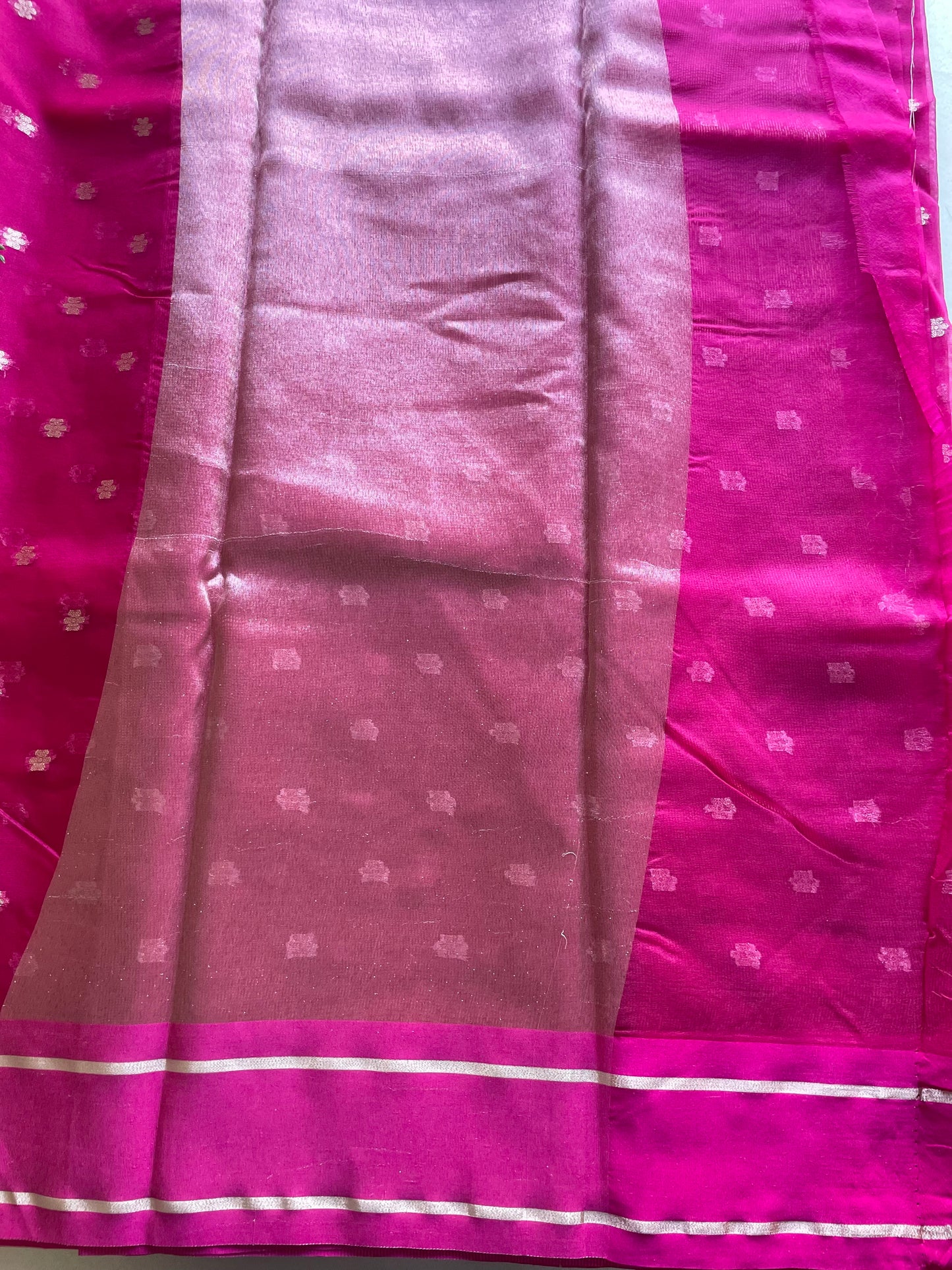 Pink Satin Border Semi Organza Saree