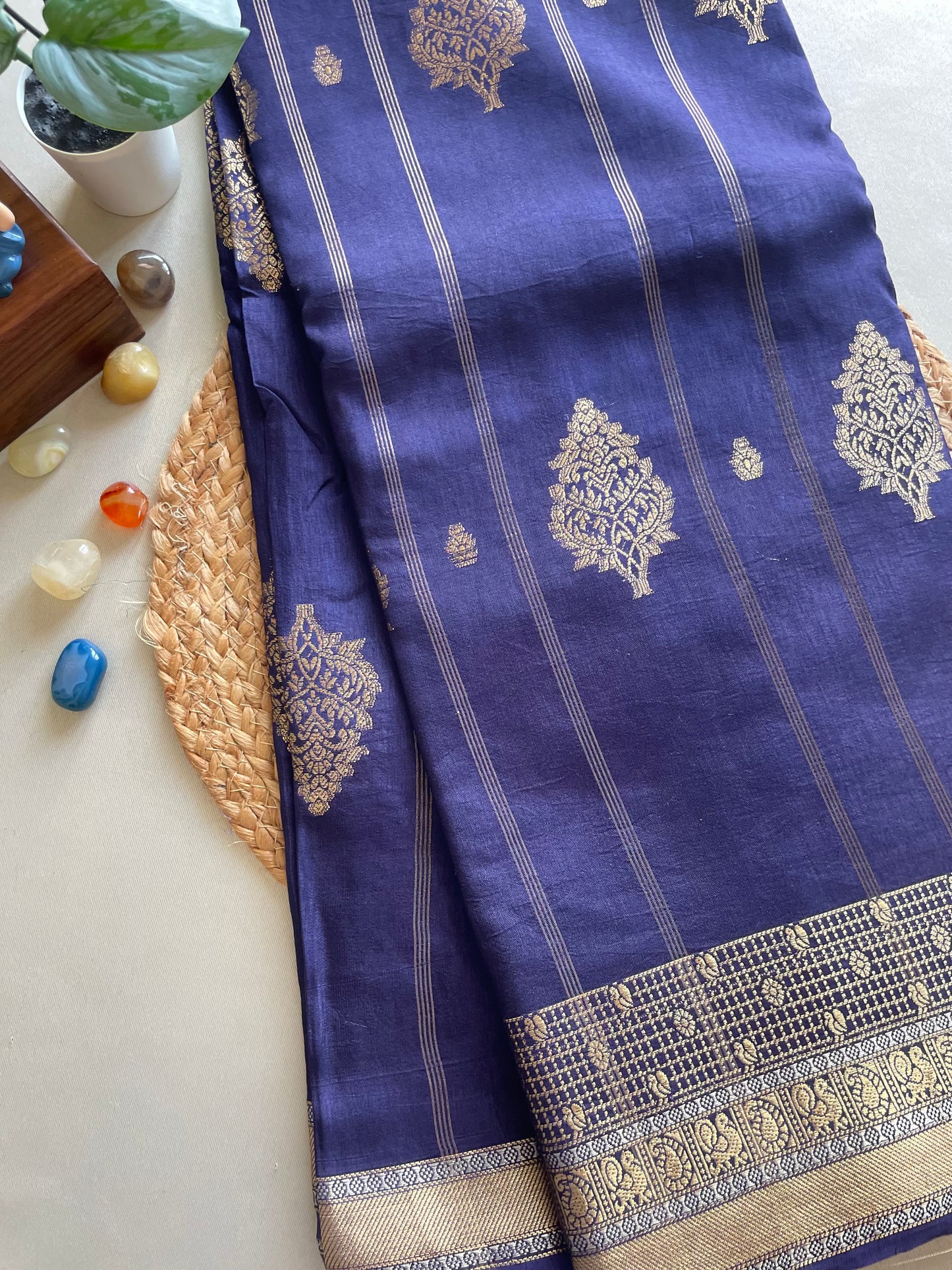 Navy Blue Raw Mango Saree
