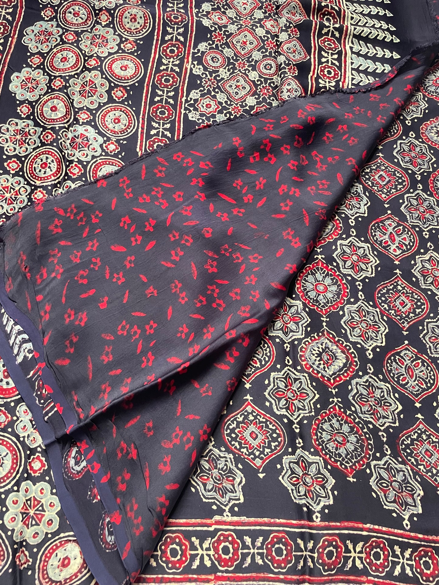 Navy Ajrakh Blockprint Modal Silk Saree