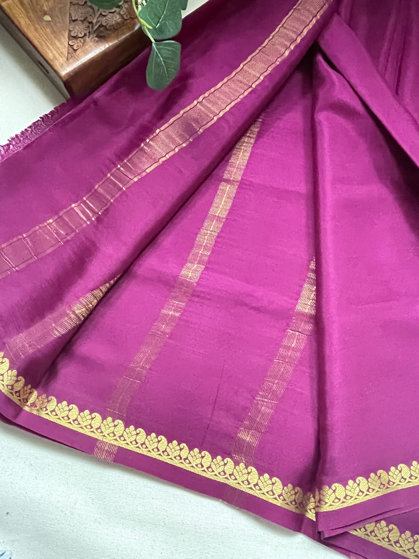 Dark Wine Small Mango Pure Mysore Crepe Silk Saree