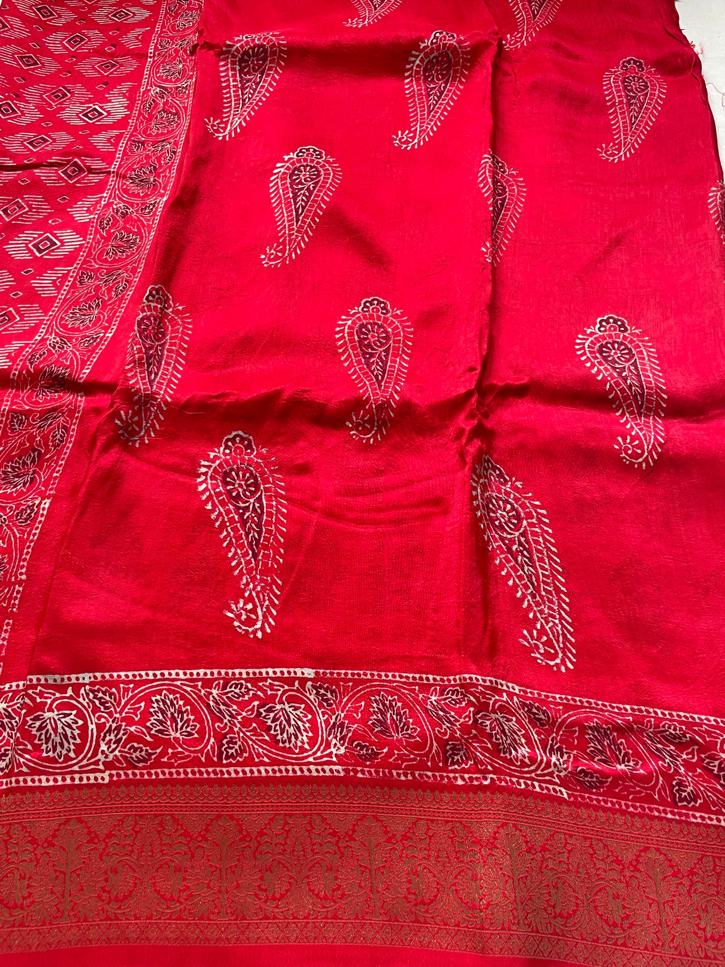 Red Ajrakh Dola Silk Saree