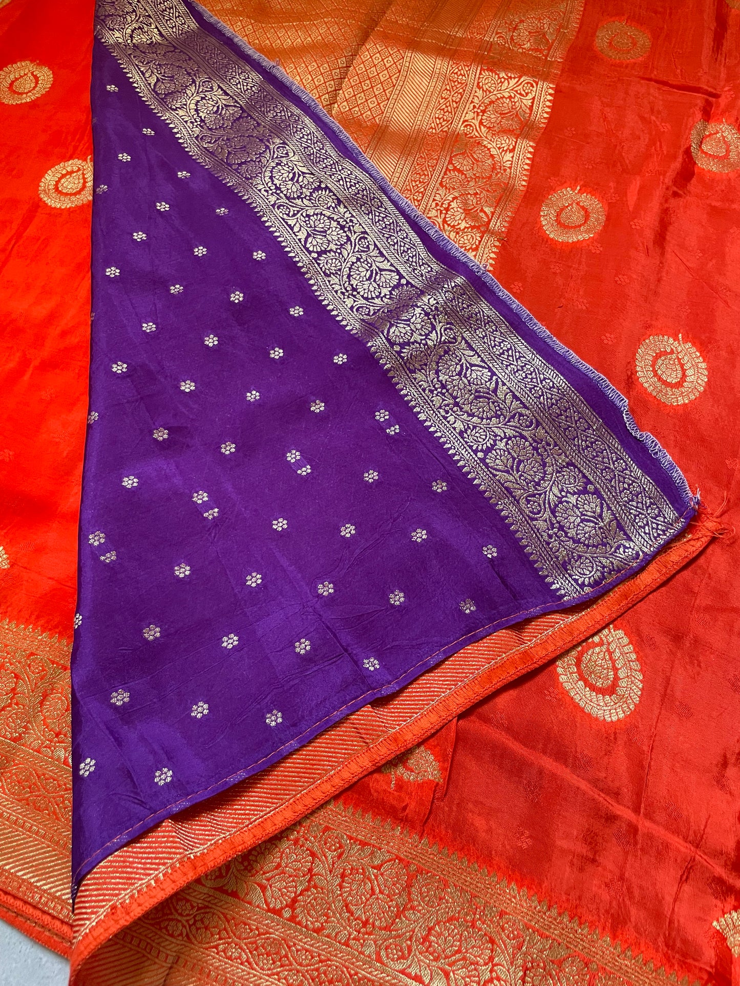 Orange N Purple Satin Crepe(02) Silk Saree