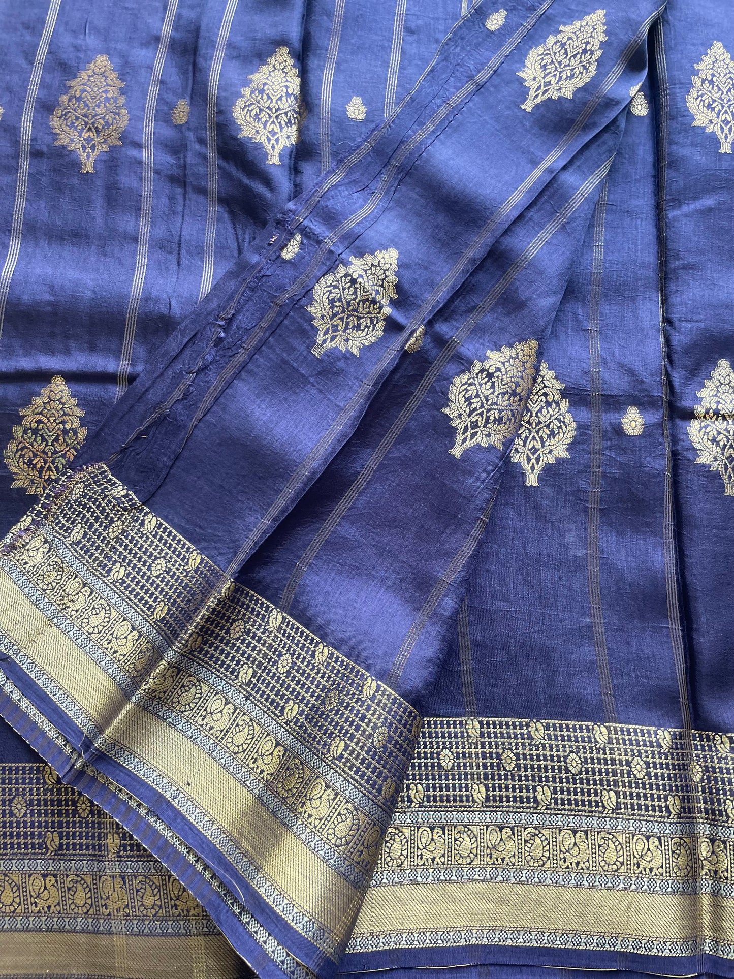 Navy Blue Raw Mango Saree