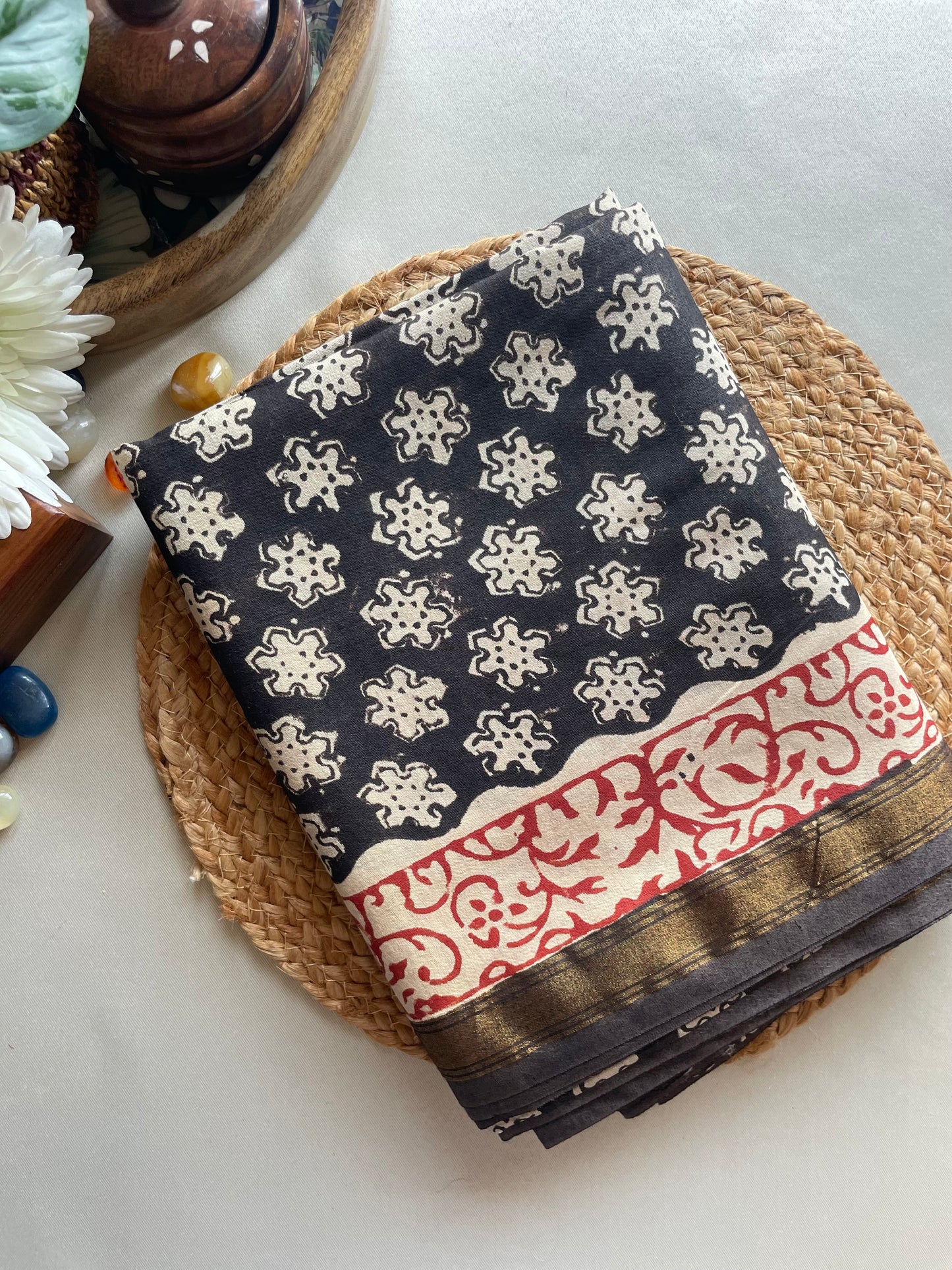 Ajrakh HandBlock 01 Chanderi Silk Cotton Saree