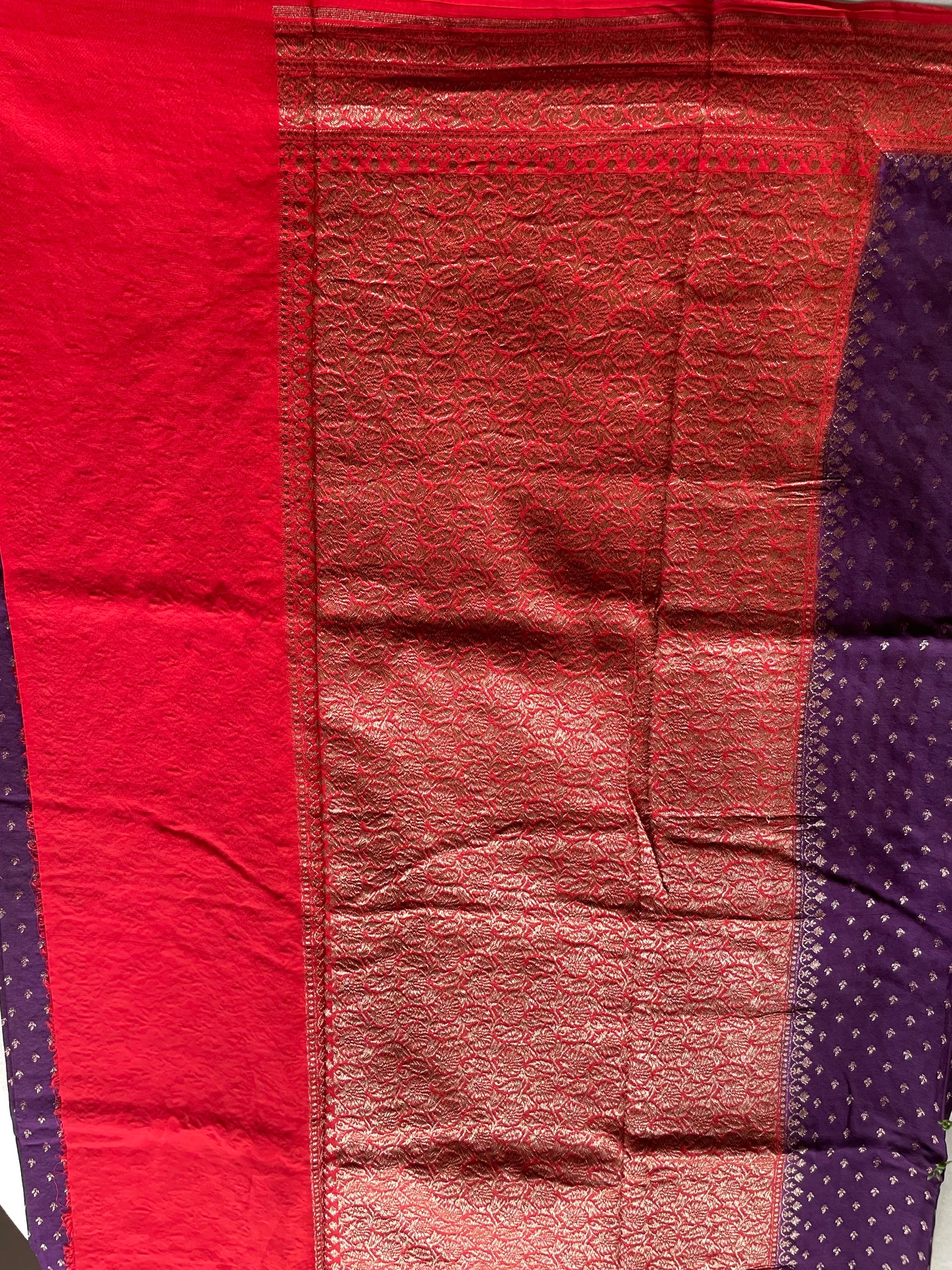 Purple n Red 02 Banarasi Pure Crepe Georgette Saree