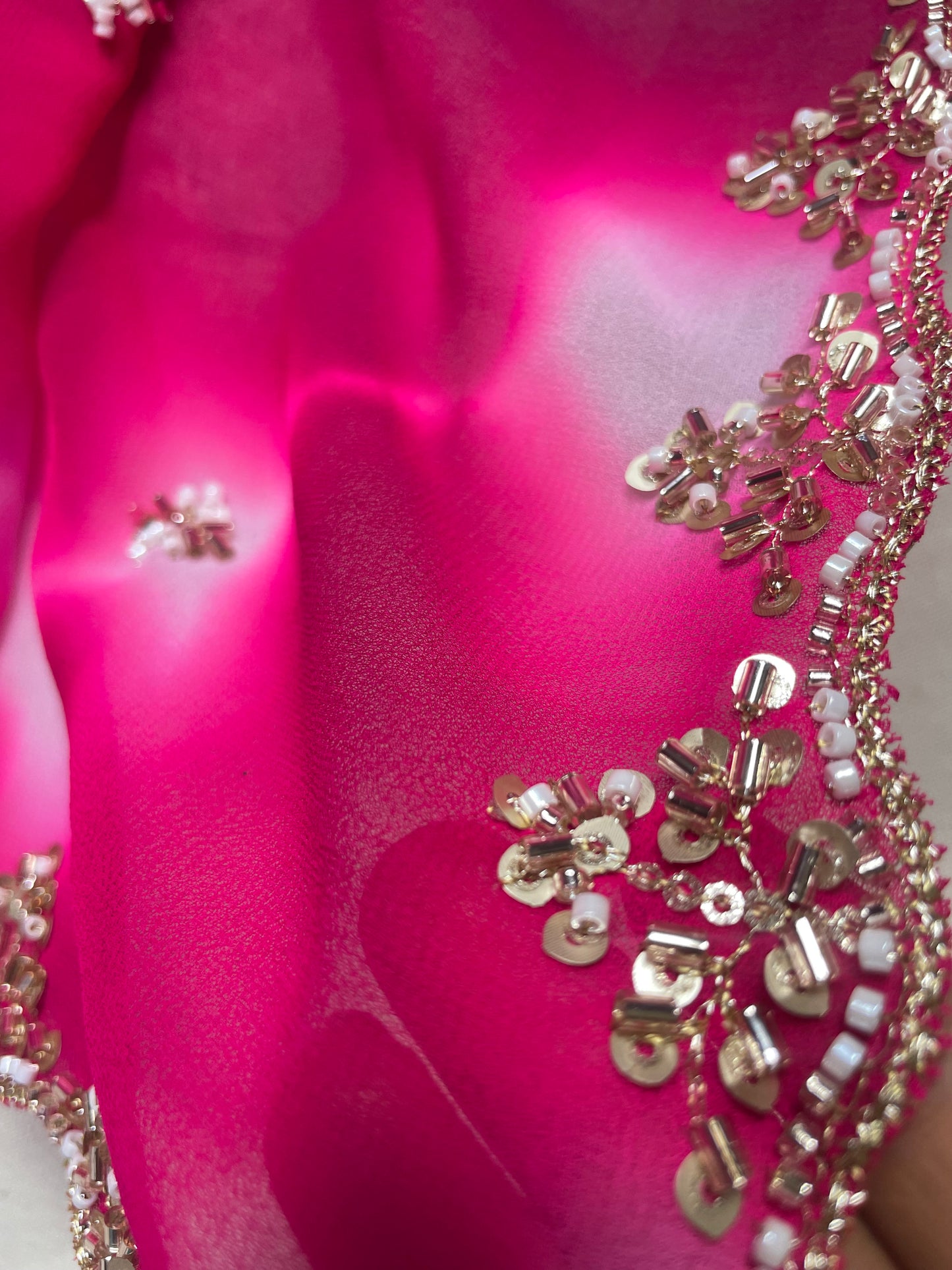 Pink Handwork Lehriya Georgette Saree