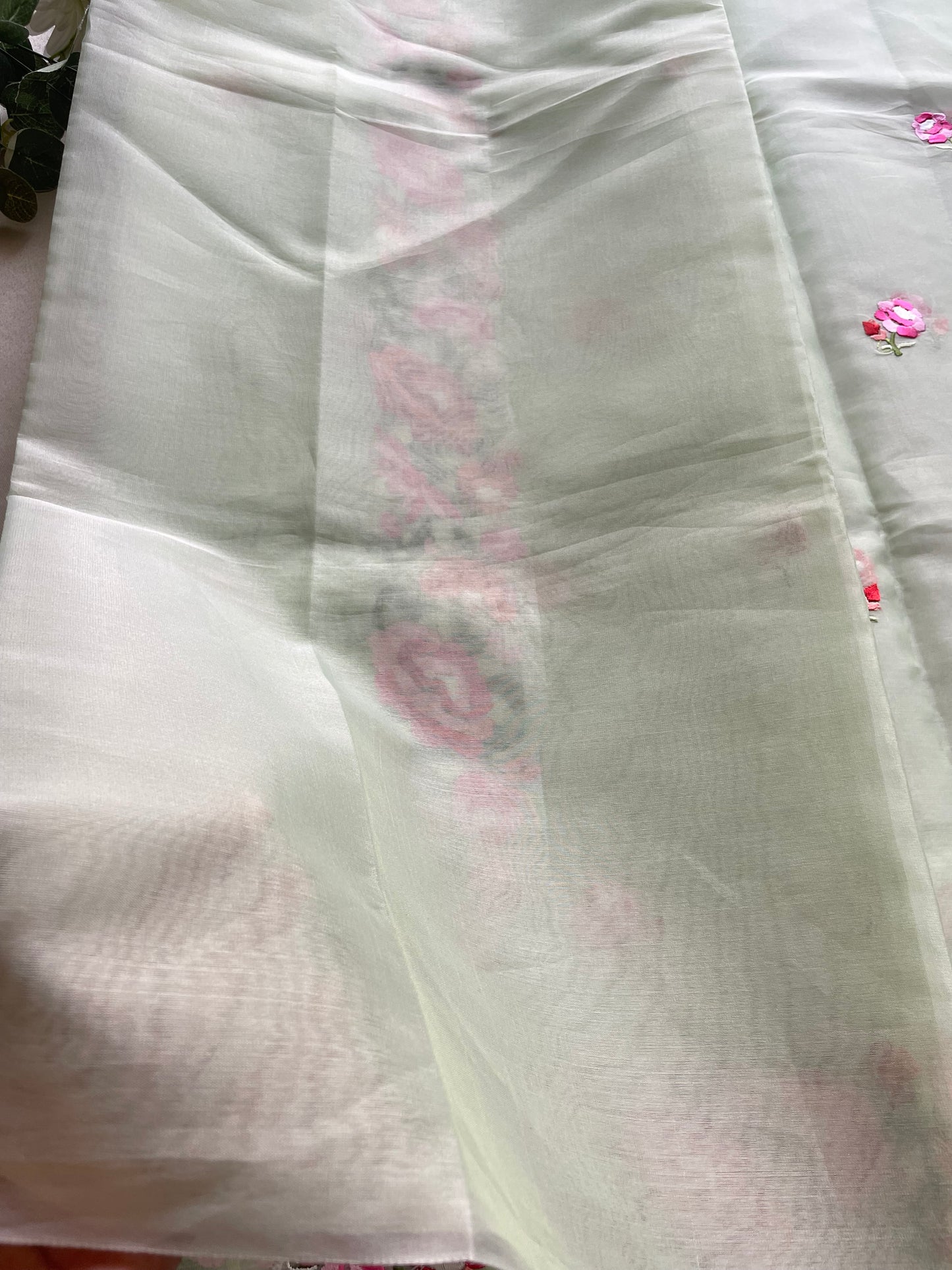Green Parsi Embroidered Organza Saree
