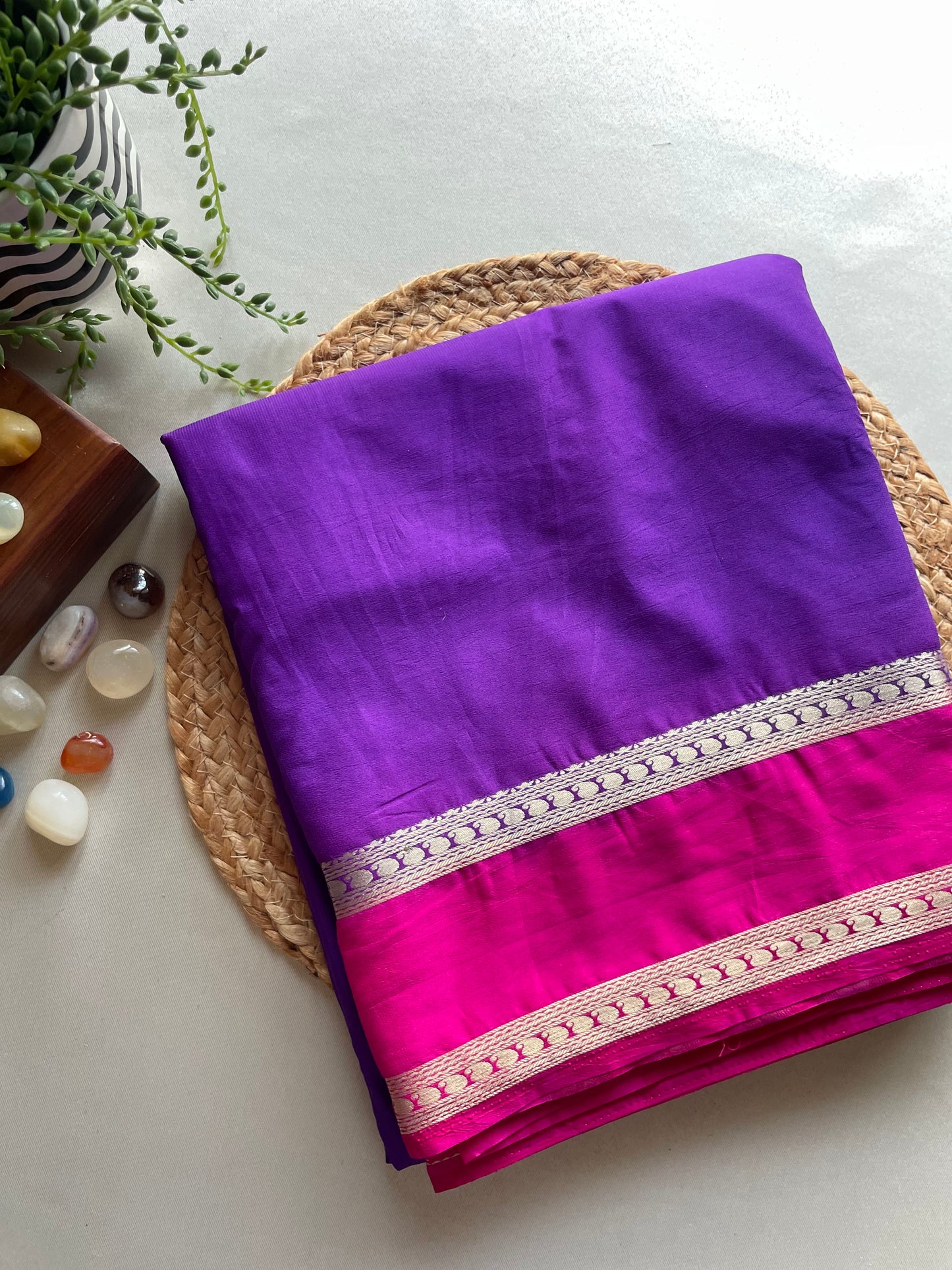 Purple and Pink Semi Mysore Silk Saree