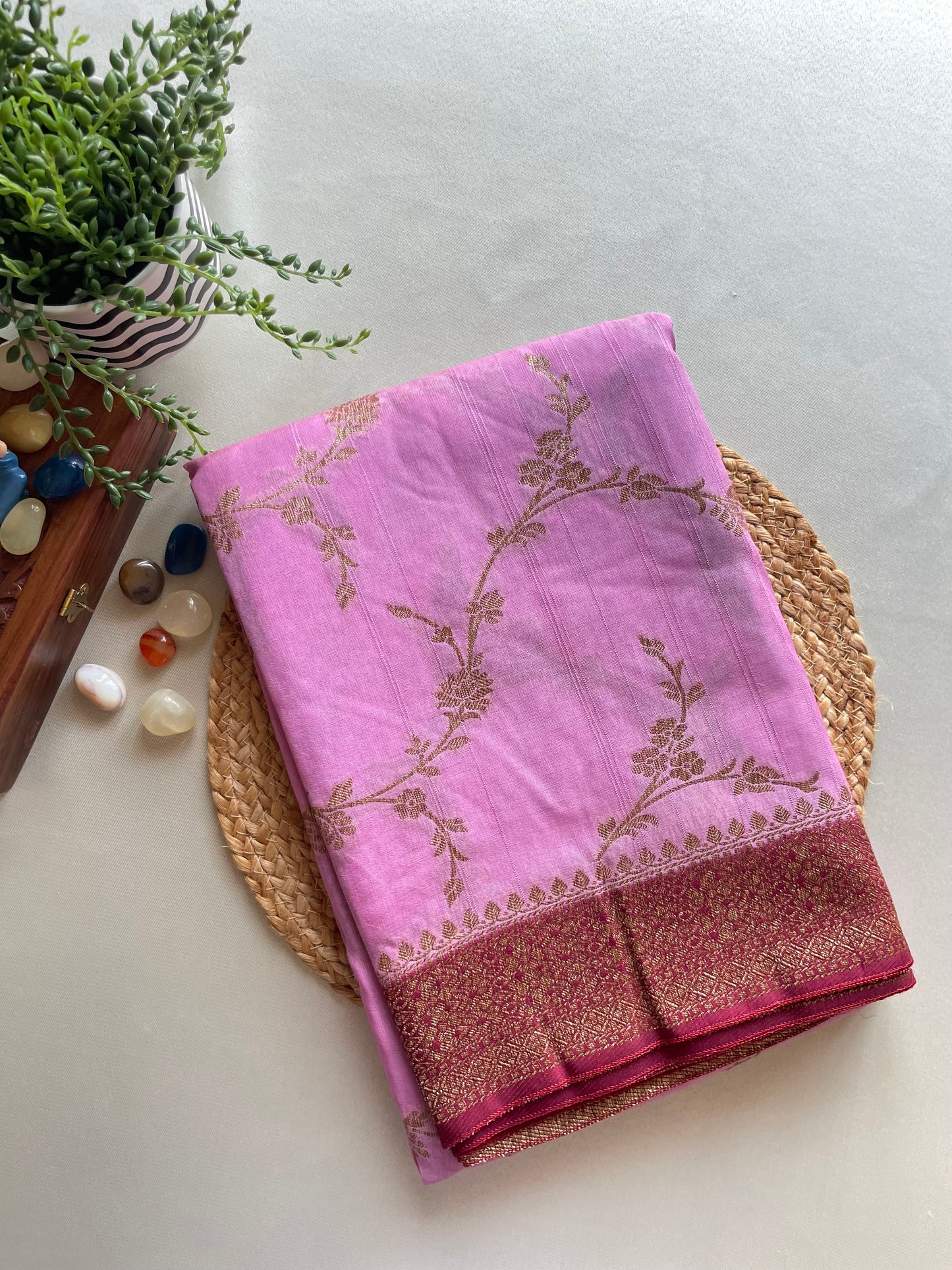 Pink Jaal Banarasi Tussar Silk Saree