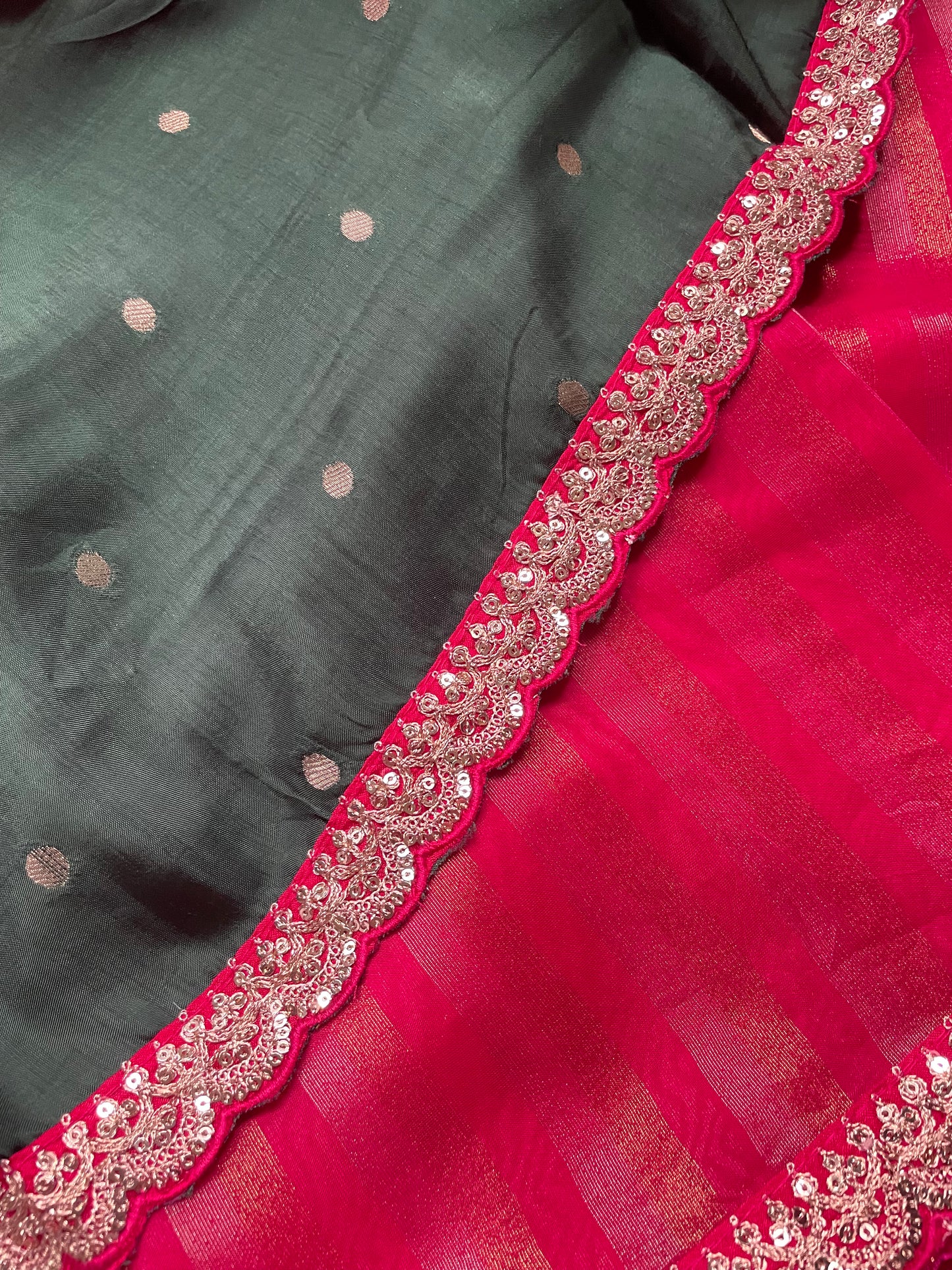 Pink Stripe Lace border Tissue Saree