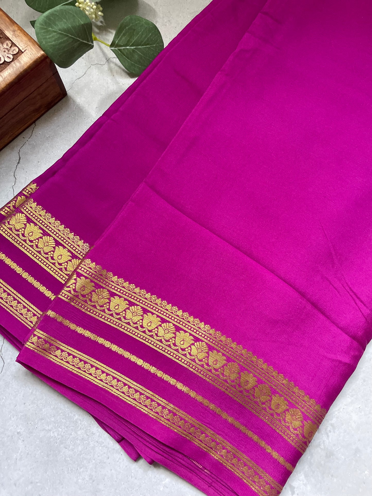 Wine Floral Border Pure Mysore Crepe Silk Saree
