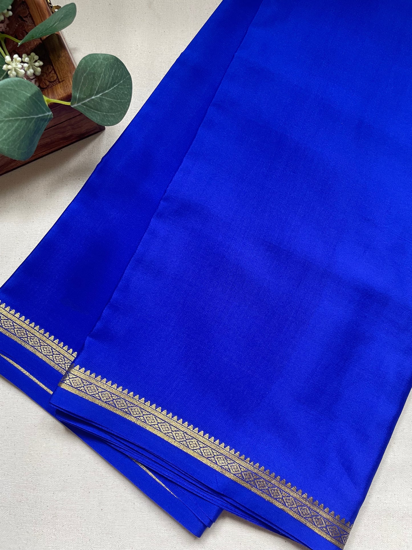 Royal Blue Small Border Pure Mysore Crepe Silk Saree