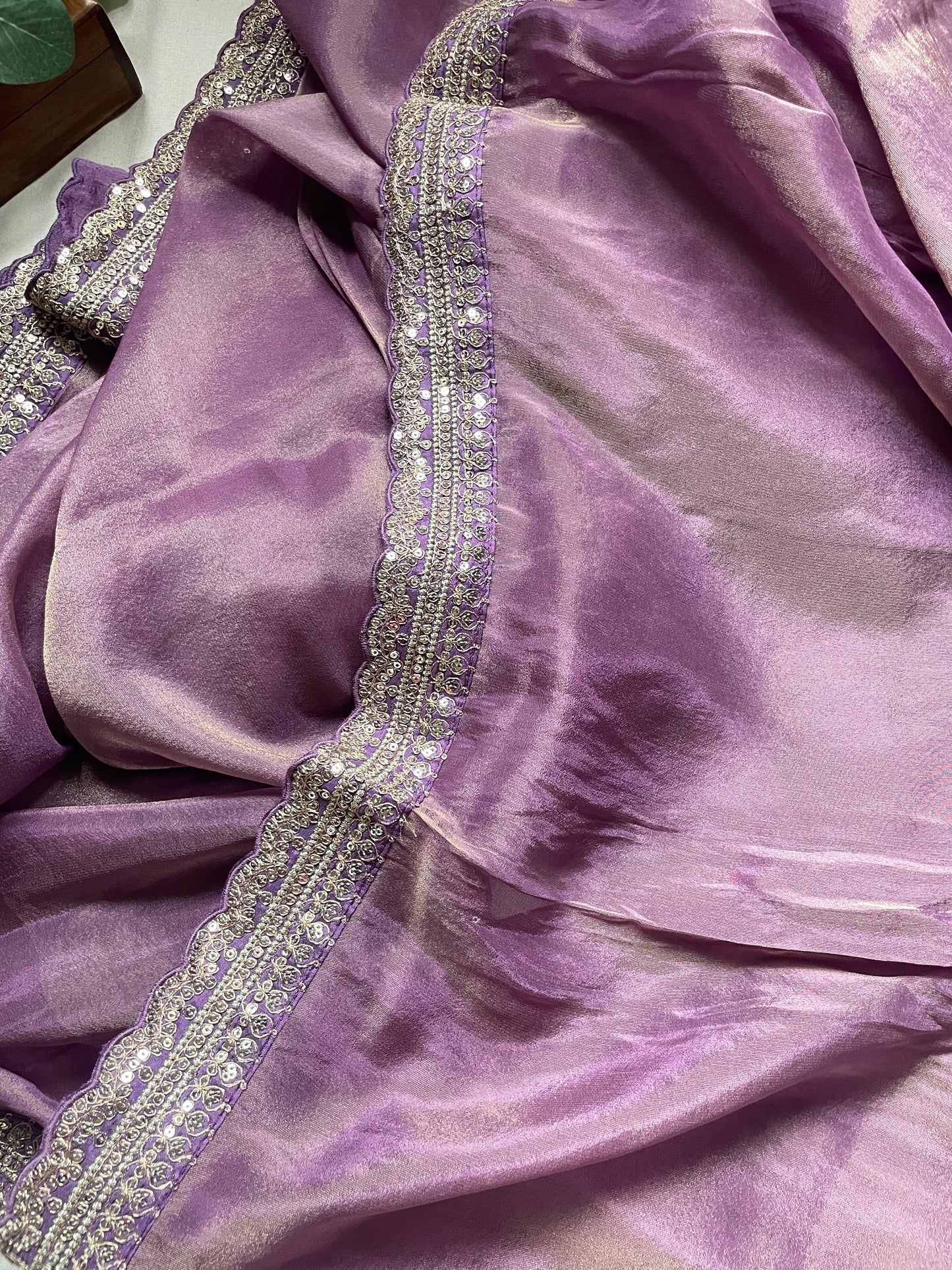 Purple Lace border Tissue Saree