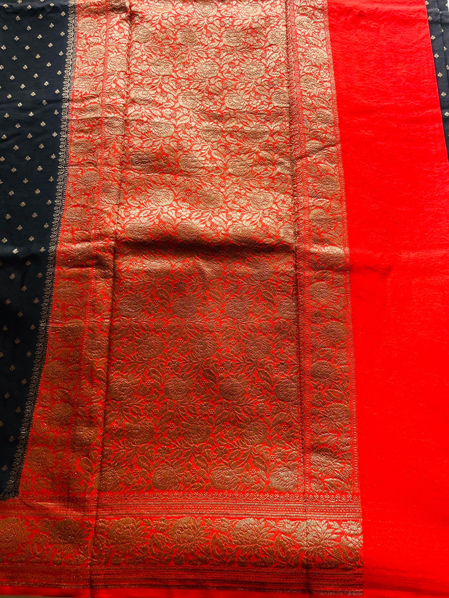 Black n Red Banarasi Pure Crepe Georgette Saree