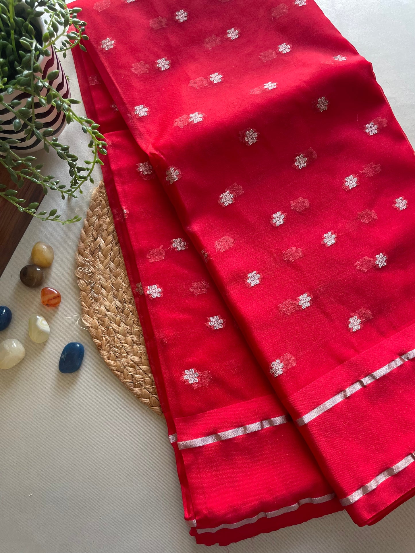 Red Satin Border Semi Organza Saree