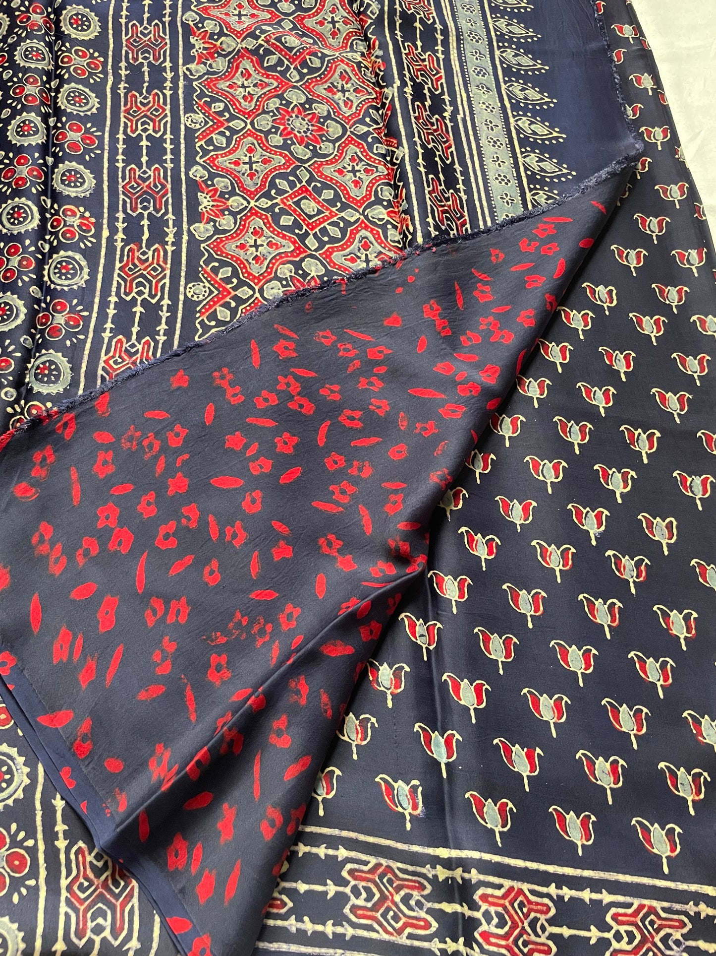 Navy Ajrakh Lotus Modal Silk Saree