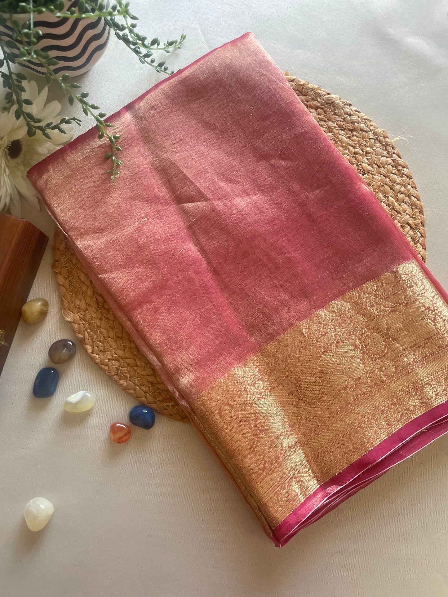 Pink Pure Tissue Silk Saree