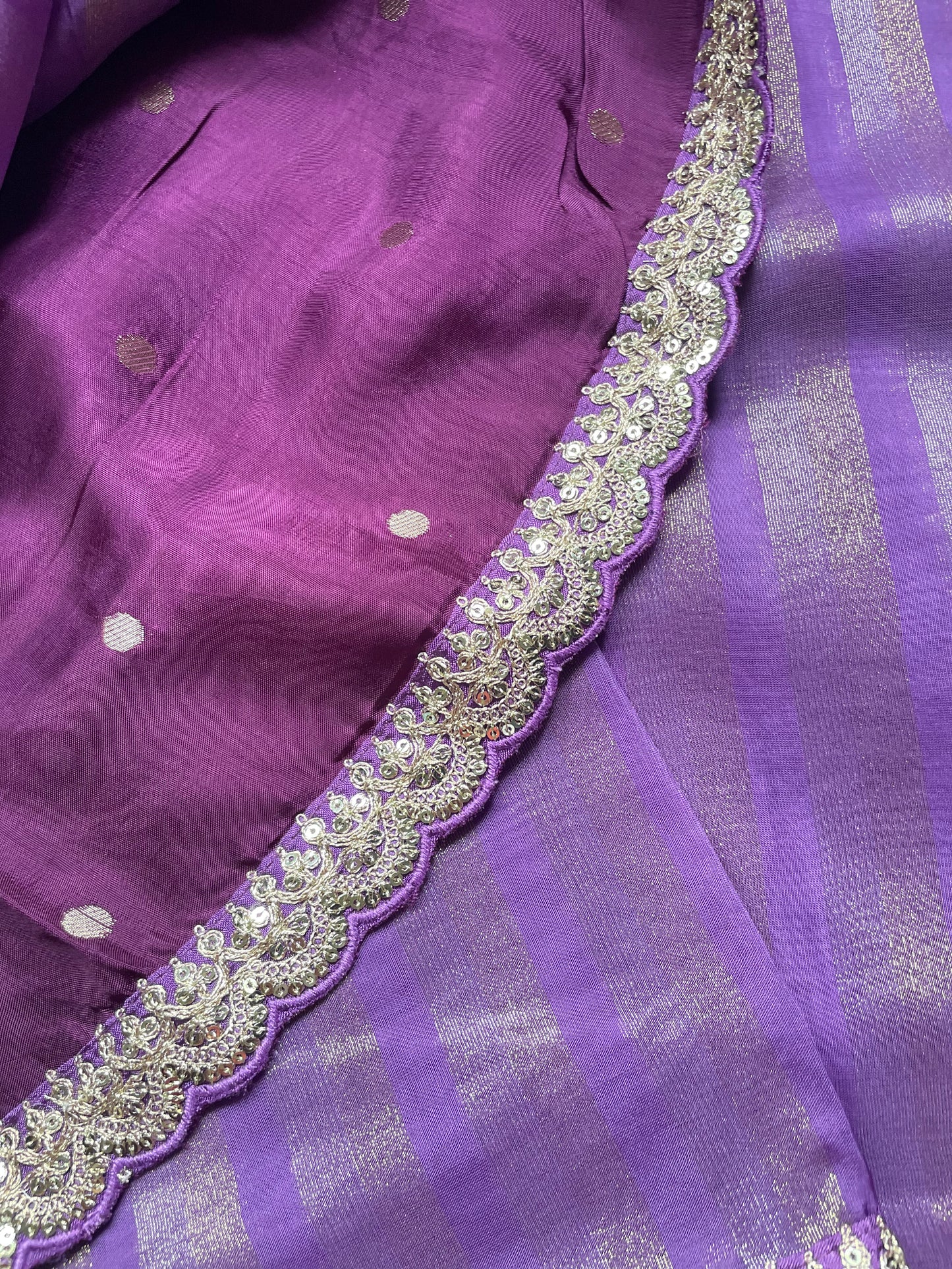 Lavender Stripe Lace border Tissue Saree