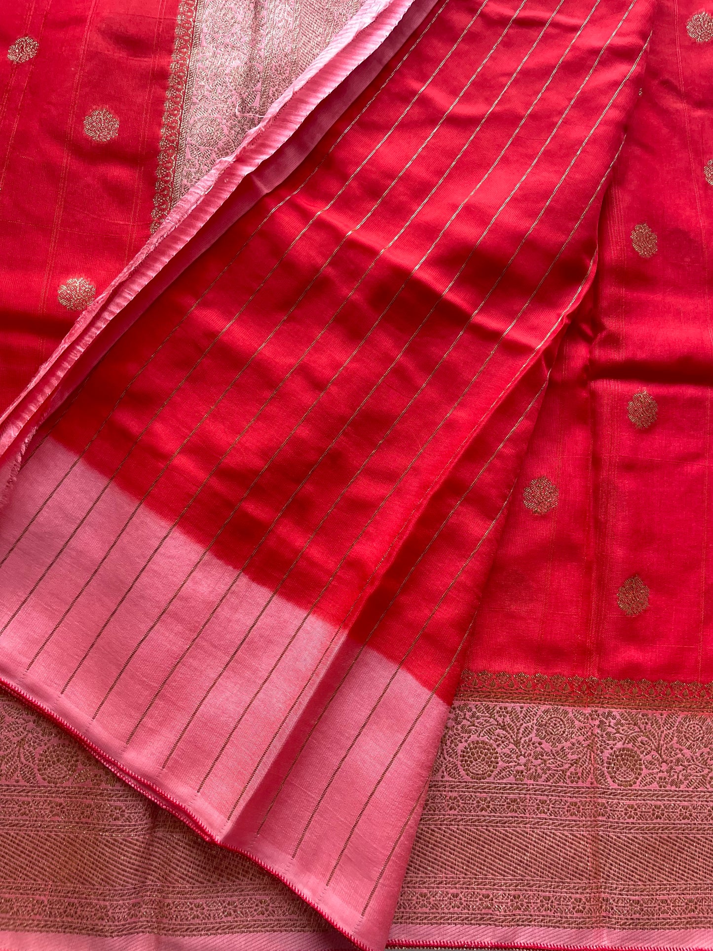 Red n Pink 02 Banarasi Tussar Saree