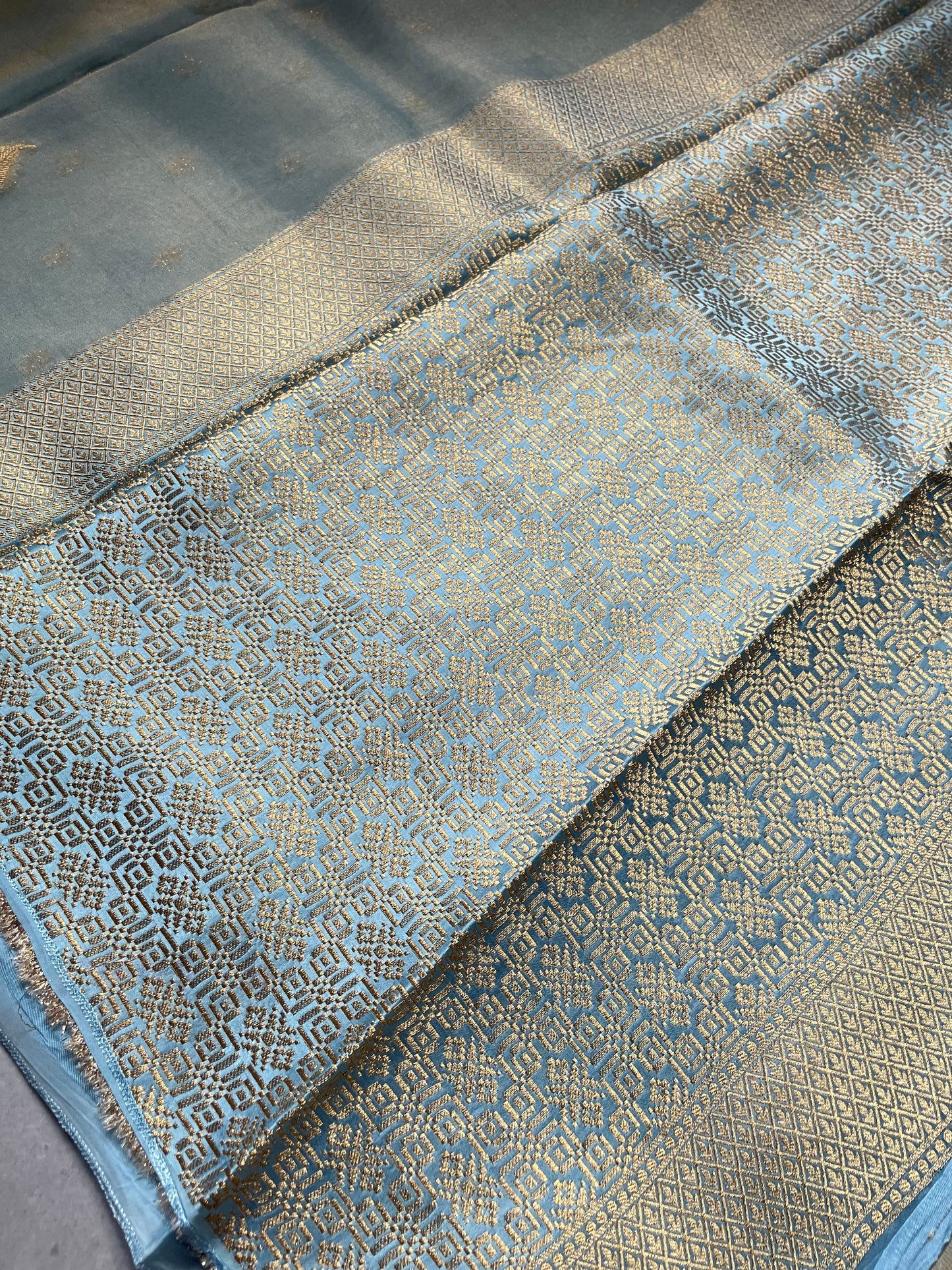 Light Blue Satin Border Tissue Silk Saree