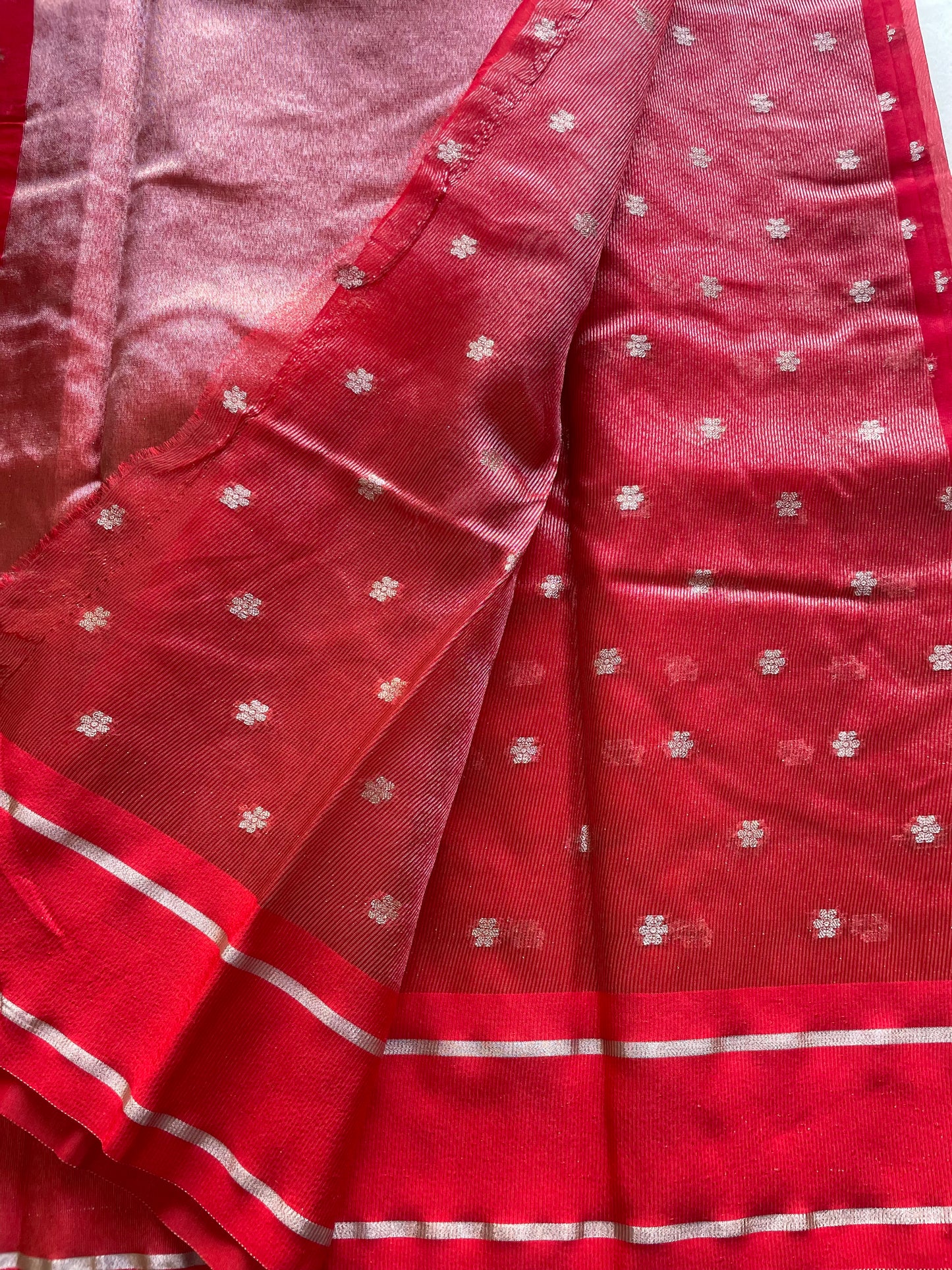 Red Satin Border Semi Organza Saree