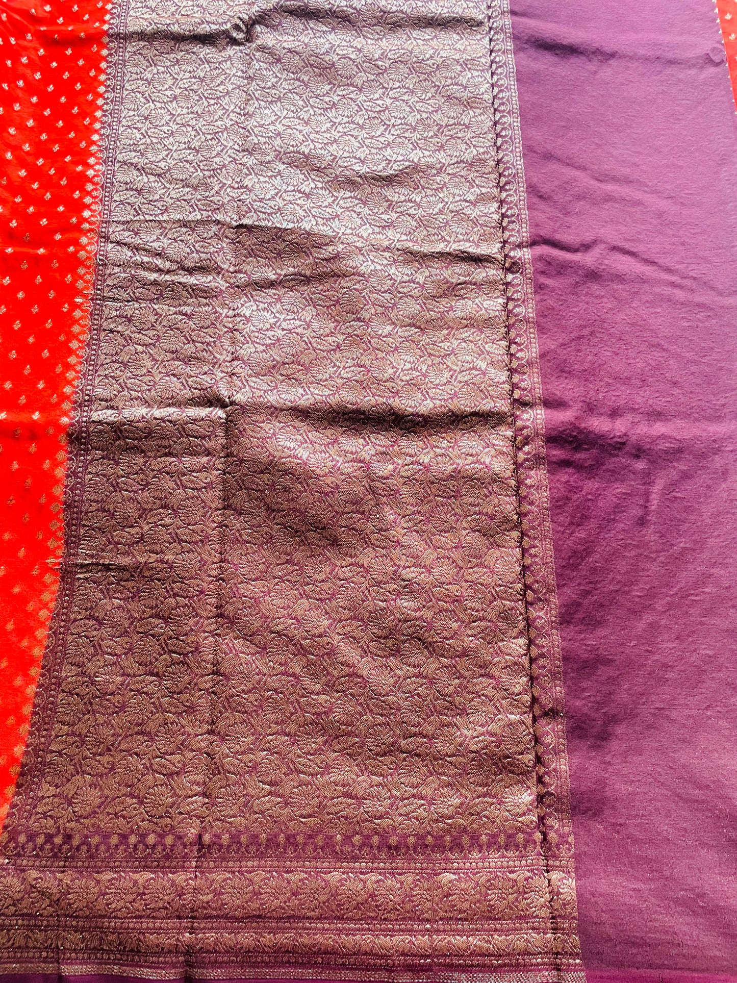 Orange n Wine Banarasi Pure Crepe Georgette Saree