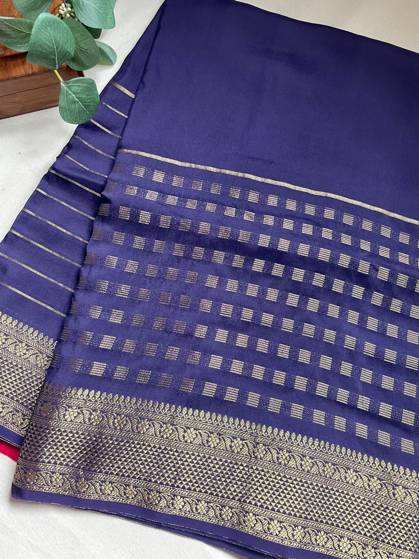 Navy Blue Lines Viscose Crepe Saree